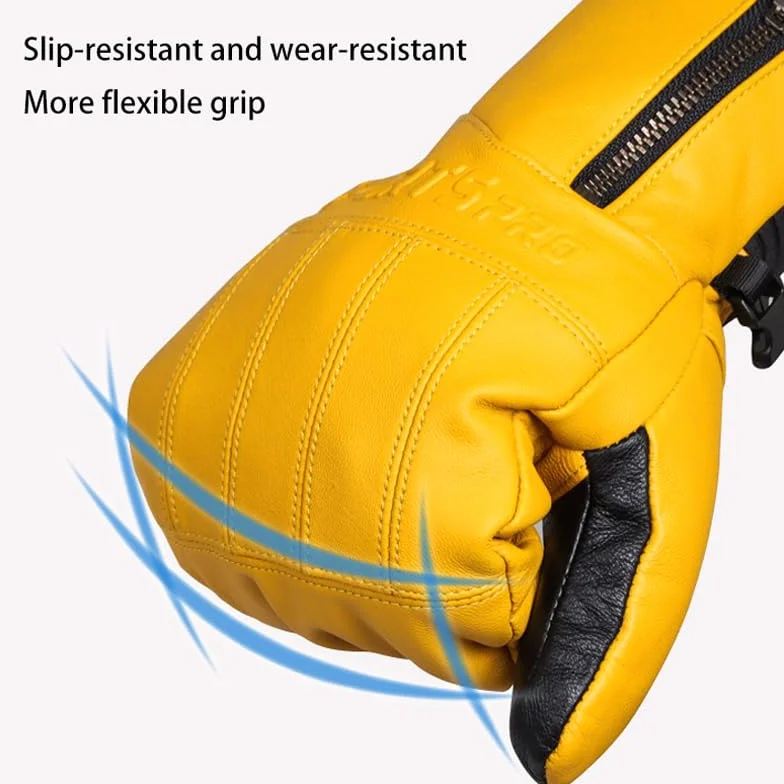 Moufles d'hiver en cuir de chèvre imperméables pour snowboard Hommes Femmes