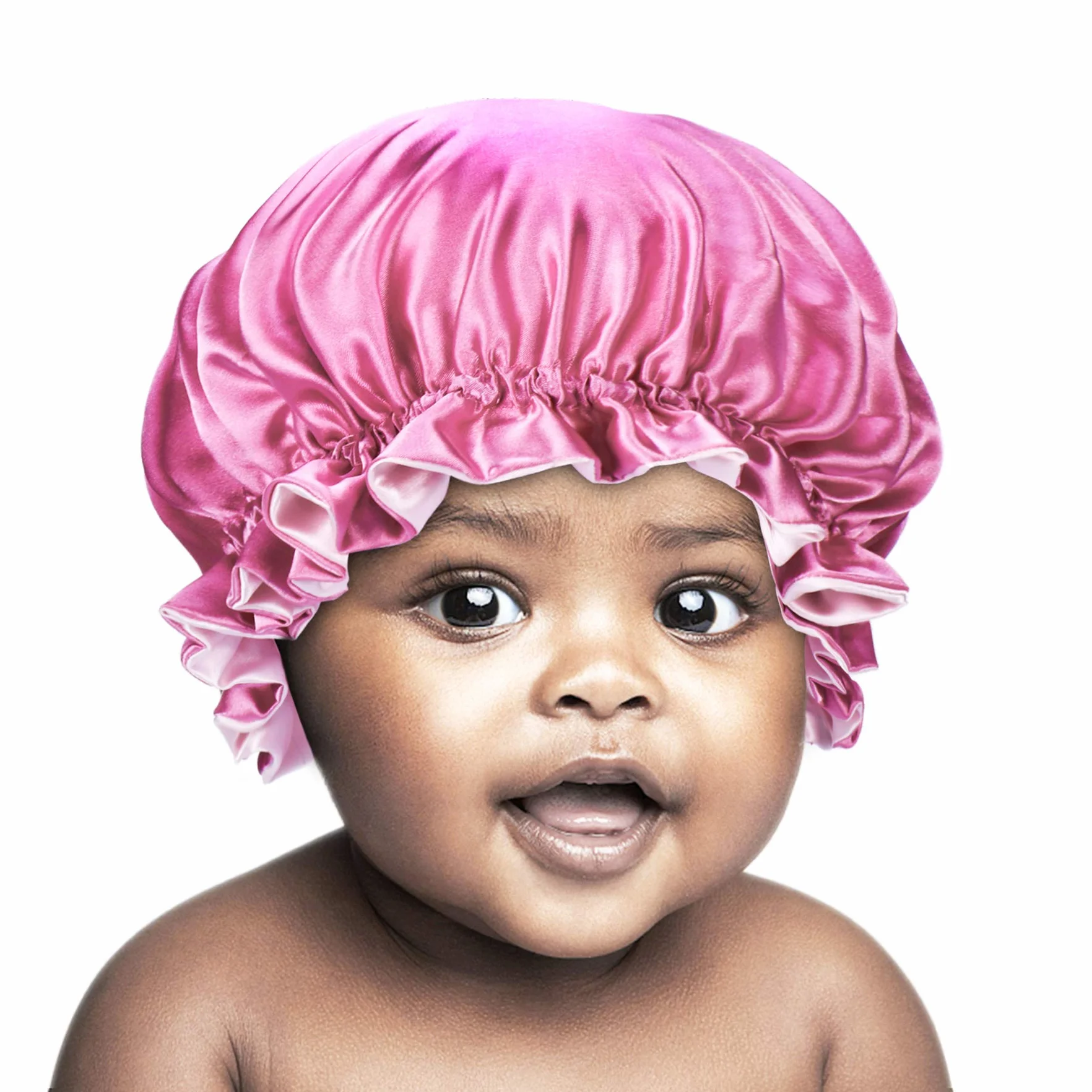 Bonnet de Nuit en Satin pour Enfant - Double Couche réglable - Soyeux - Bandeau élastique - pour Les Soins des Cheveux des Enfants de 0 à 2 Ans - Bleu et Rose