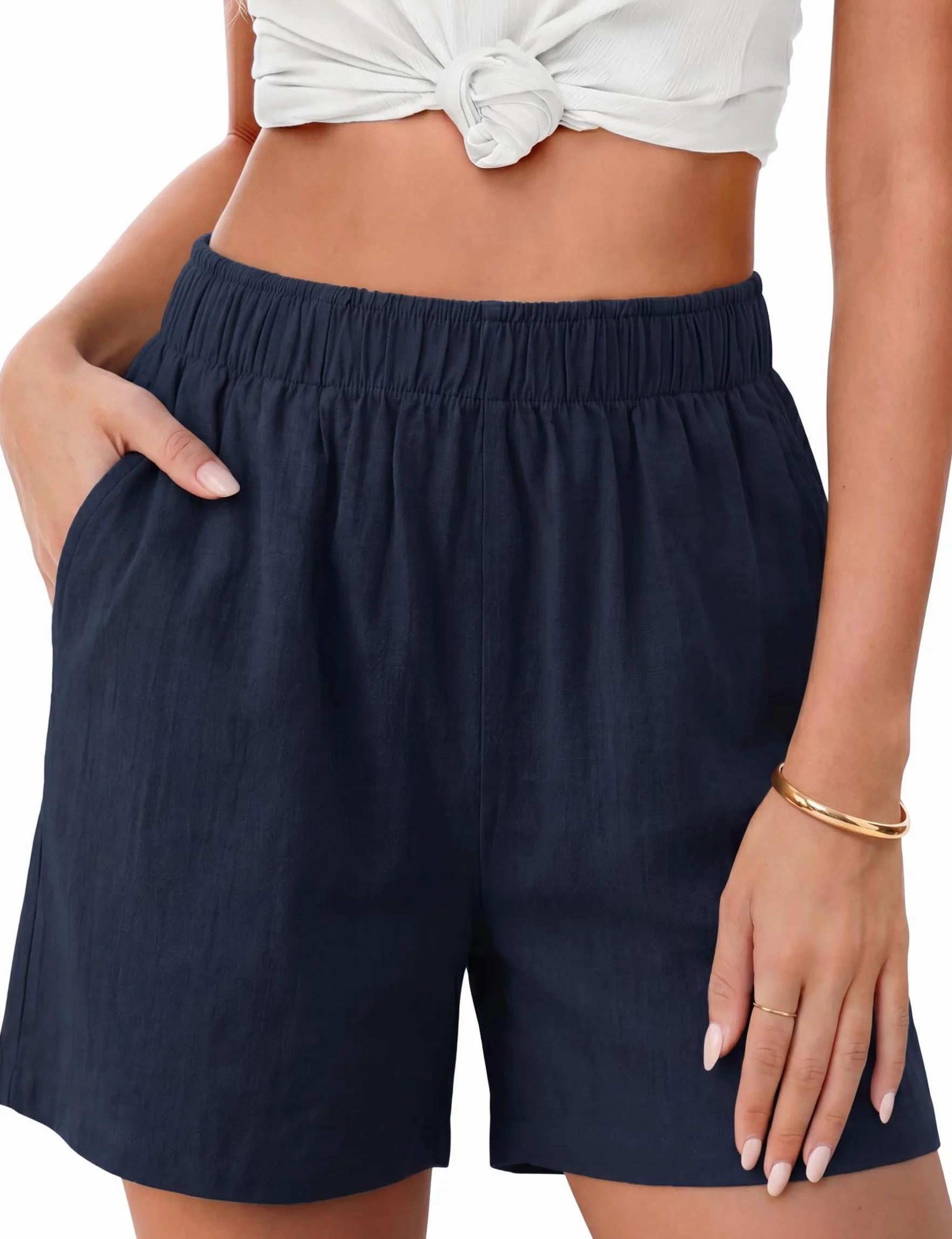 Short Femme Été Lin Pantalon Court Taille Haute Femme Bermudas Coupe Ample Léger et Respirant Short Casual Confortable pour Loisirs et Vacances S-XXL
