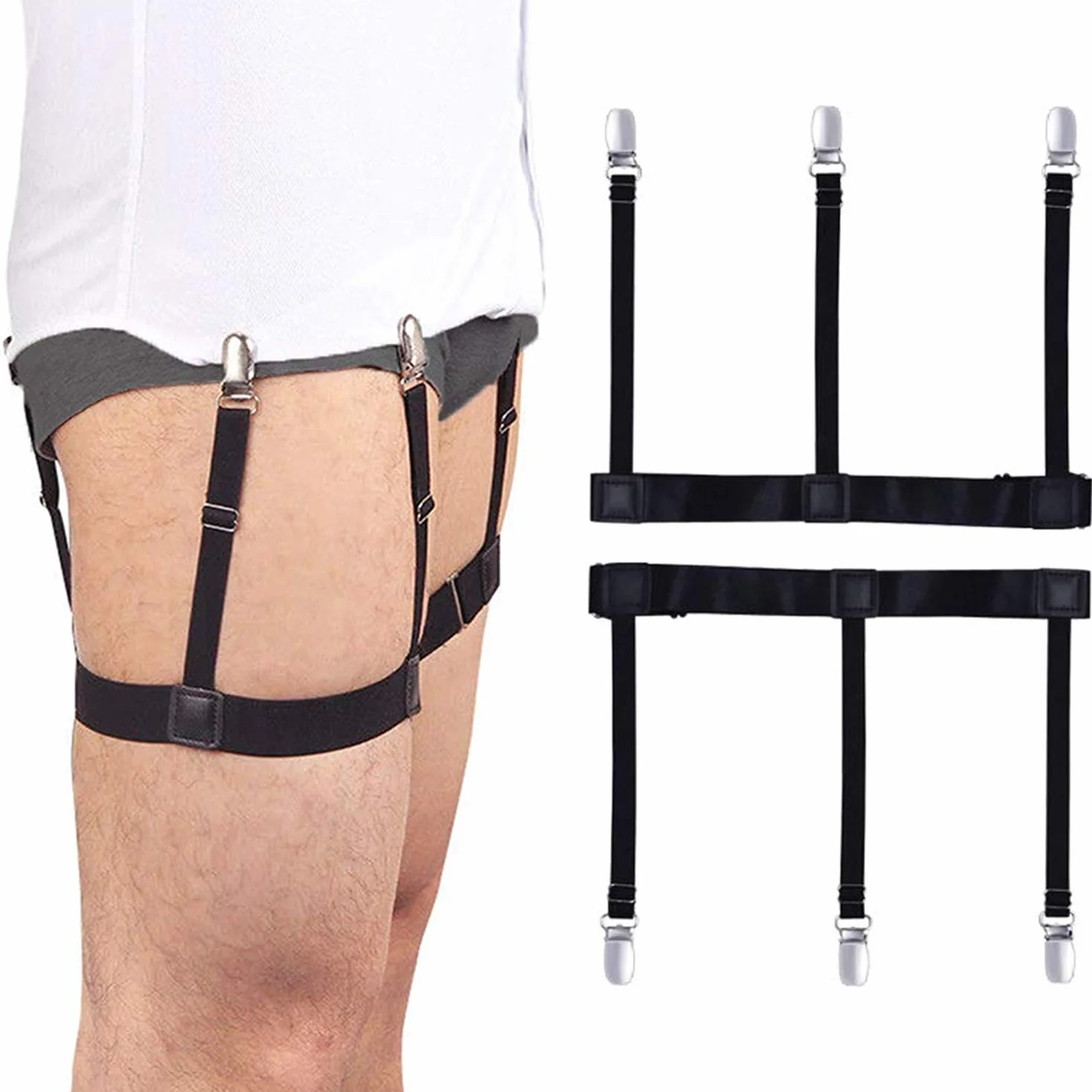 1 paire de supports de chemises pour homme - Élastique - Avec blocage antidérapant - Colliers réglables