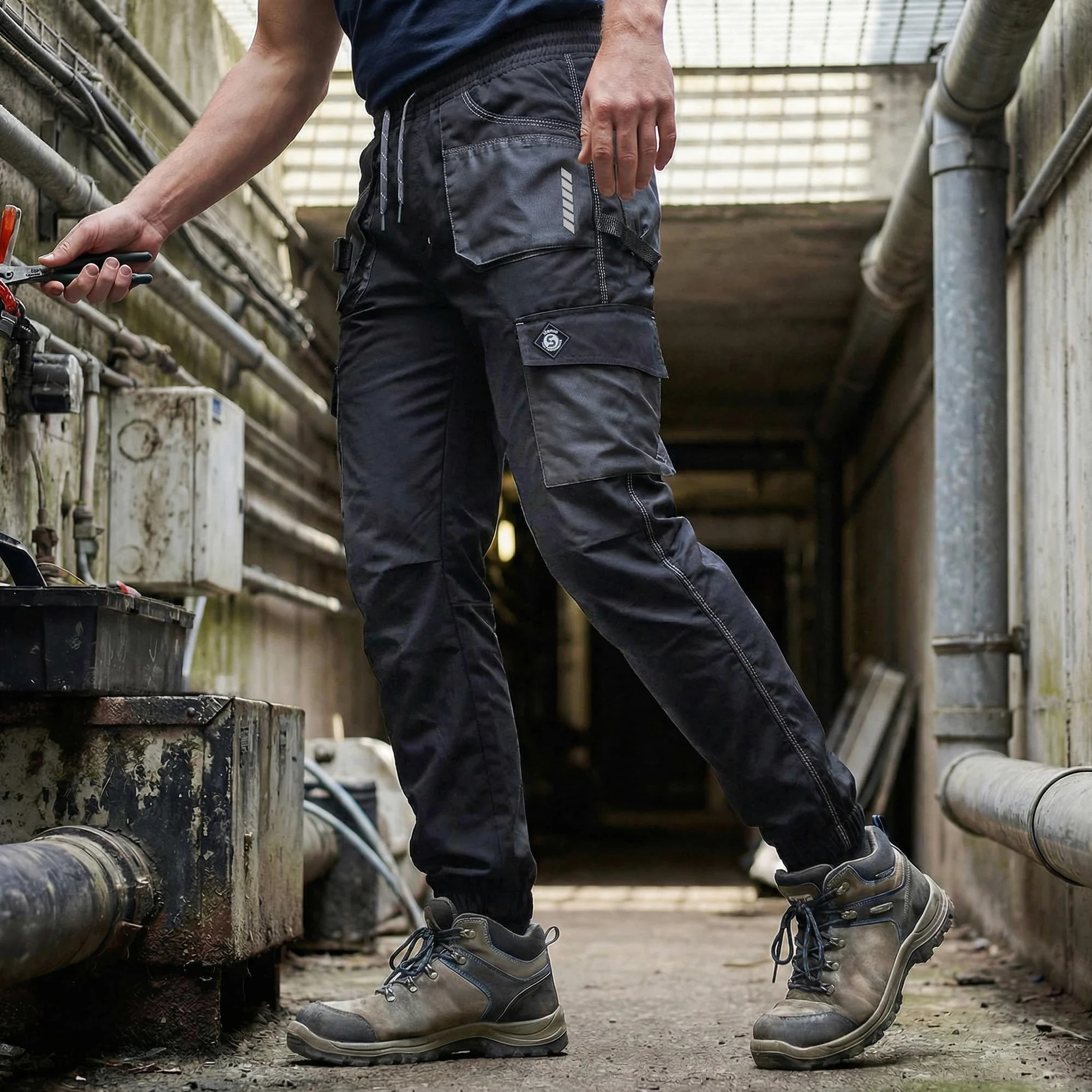 DINOZAVR Revolt Sport Pantalon De Travail Homme - Pantalon Homme Sportif en Matière Extensible avec Élasthanne, Triple Couture, Détails Réfléchissants, Ceinture Élastique
