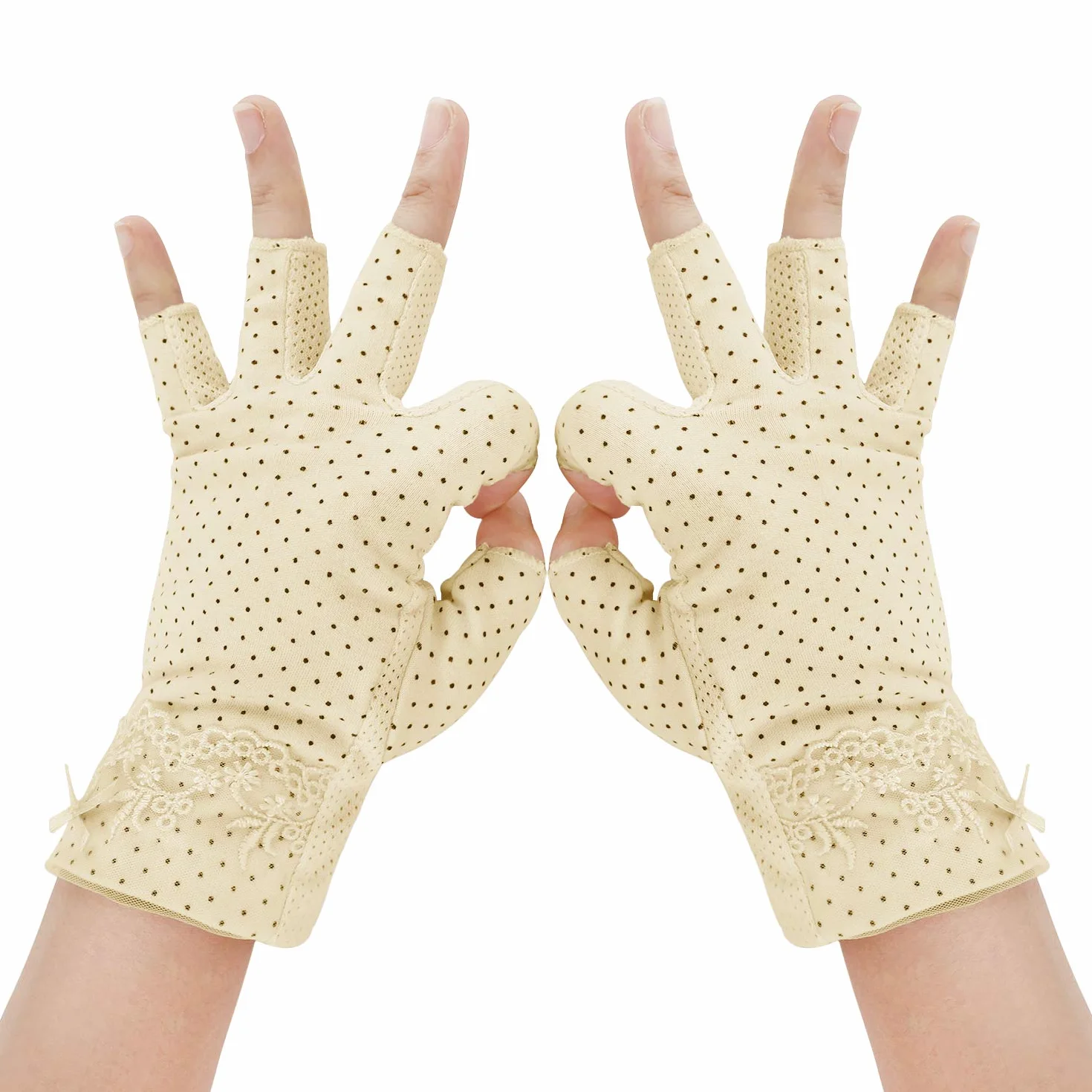 Gants de Conduite Protection Solaire Femme Coton Demi-doigts Antidérapants Respirants Tactile