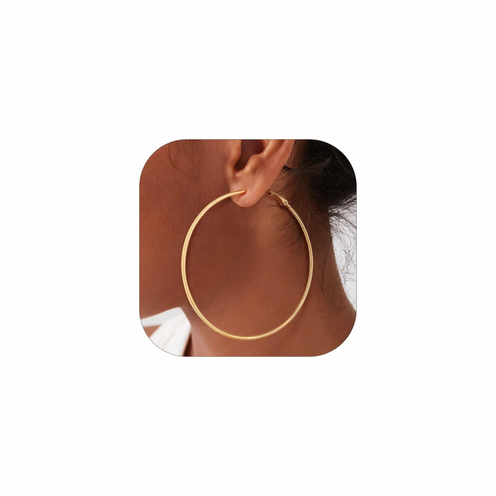 GoldChic Créole Femme Acier Inoxydable/Plaqué Or, Boucle d'Oreille Grand Anneau, Diamètre de 30/50/70/100 mm, Women's Hoop Earrings