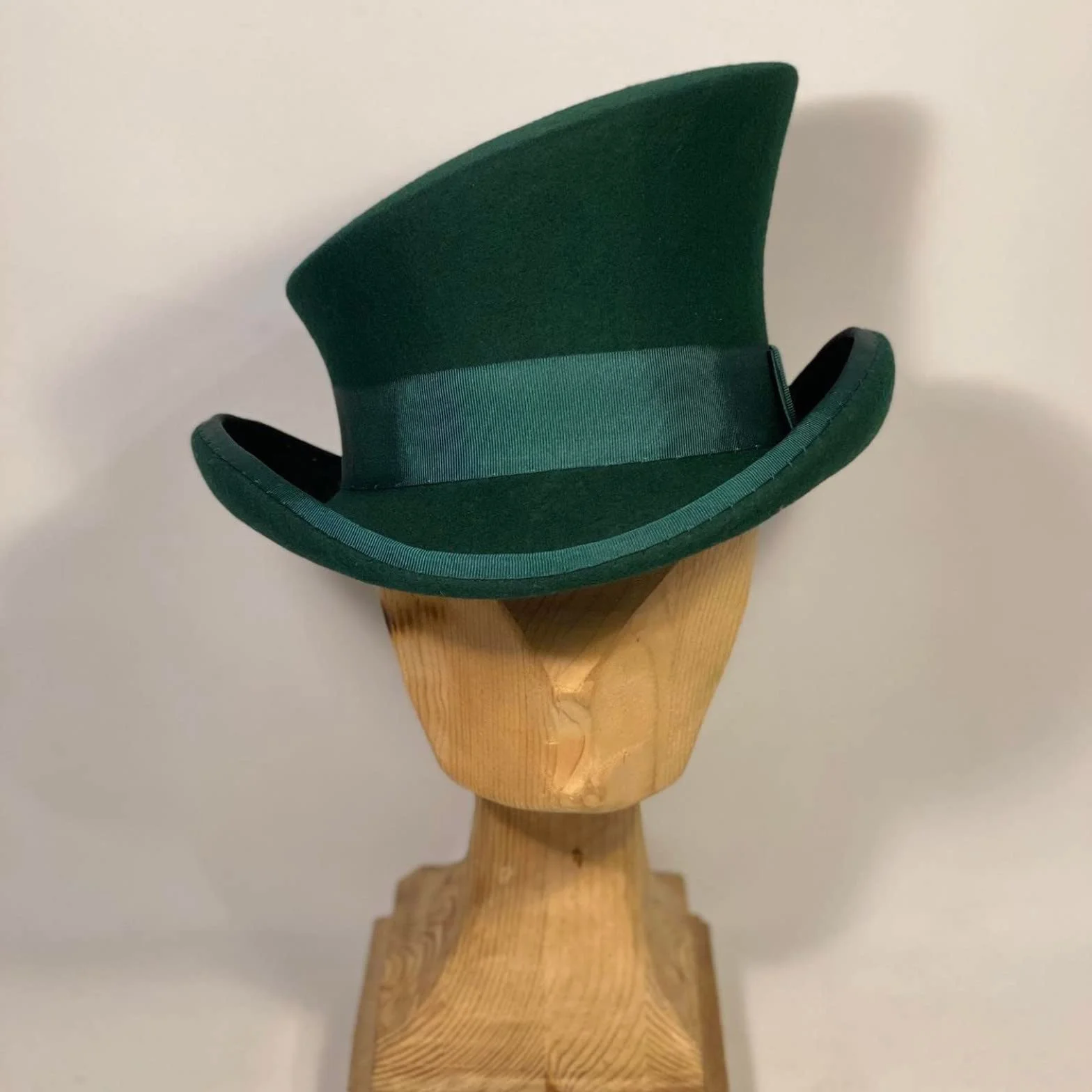Chapeau Haut-de-Forme Asymétrique Unisexe Punk à Vapeur Laine et Cuir Vert Taille Unique