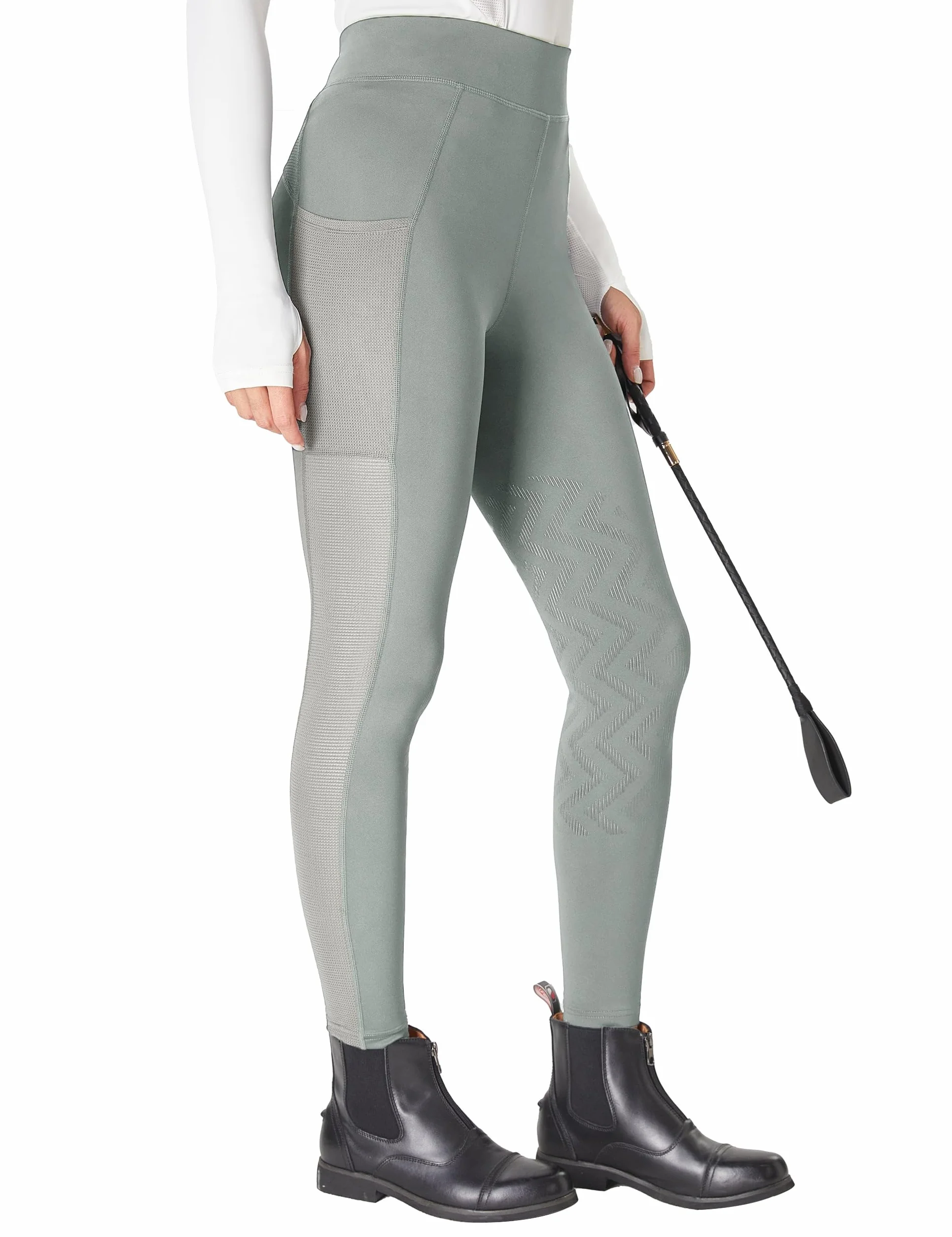 FitsT4 Sports Pantalon d'équitation pour femme avec genoux antidérapants, taille haute et poches latérales, respirant et élastique, pour l'école d'équitation et le cyclisme au printemps et en été
