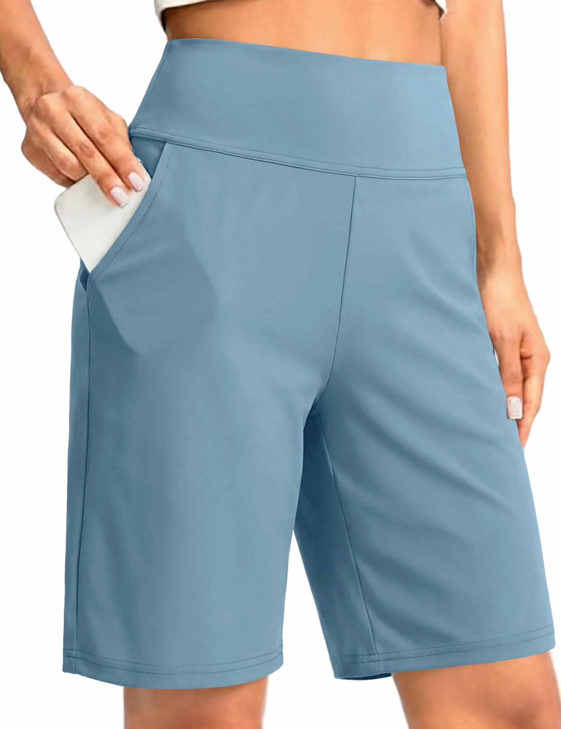Litherday Short Femme Été Bermuda Taille Haute Pantalon de Yoga Jambe Large Pantalon de Sport Lounge Stretch Short de Course Mi Long Pantalon de Randonnée Activewear Pantalon avec Poches S-XXL