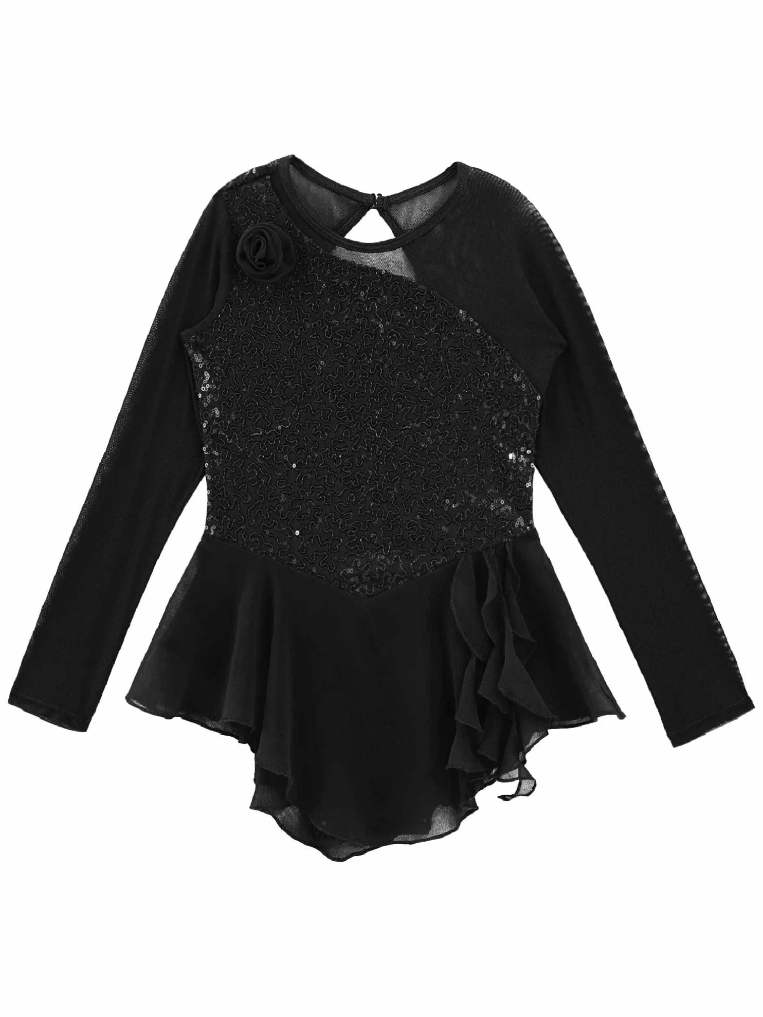 ranrann Enfant Fille Robe Patinage Artistique Paillette Justaucorps Gymnastique Manche Longue Robe Danse Body Brillant Costume Spectacle