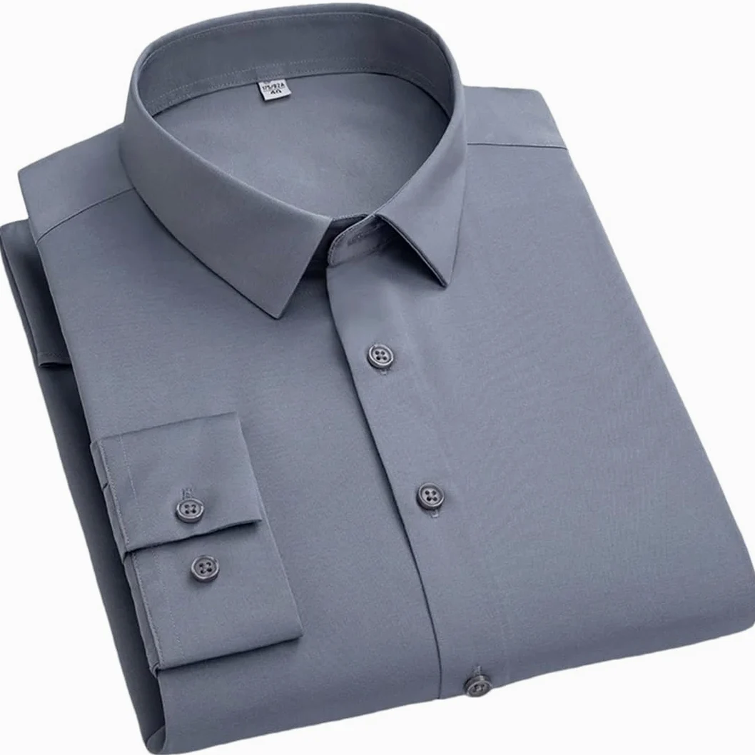 Yeuyyben Chemise de travail à manches longues pour homme - Coupe ajustée - Élasticité douce - Sans poches - Blanc