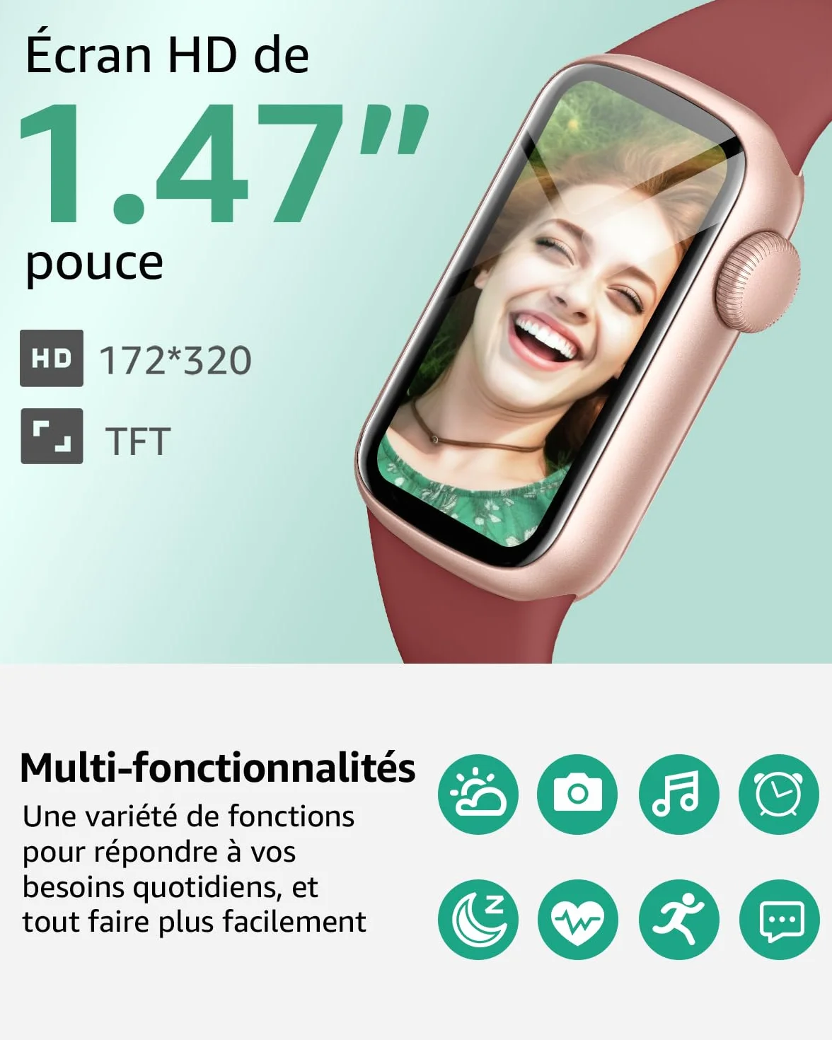 IMFRCHCS Montre Connectée Femme Homme, 1,47'' Smartwatch avec 137+ Modes Sportifs, Fitness Tracker avec Cardiofréquencemètre, Sommeil, Podomètre, Etanche IP68, Montre Intelligente pour Android iOS