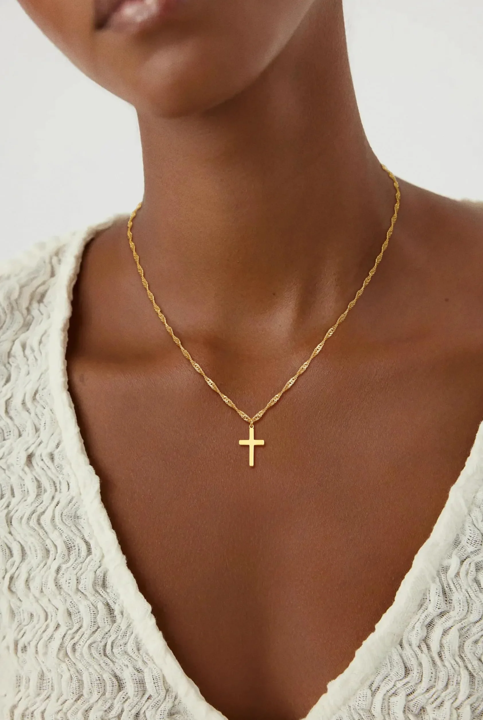 Collier Croix pour Femme Acier Inoxydable Or Pendentif Chaîne Carrée 38+5cm Bijoux Cadeau Baptême Chrétien