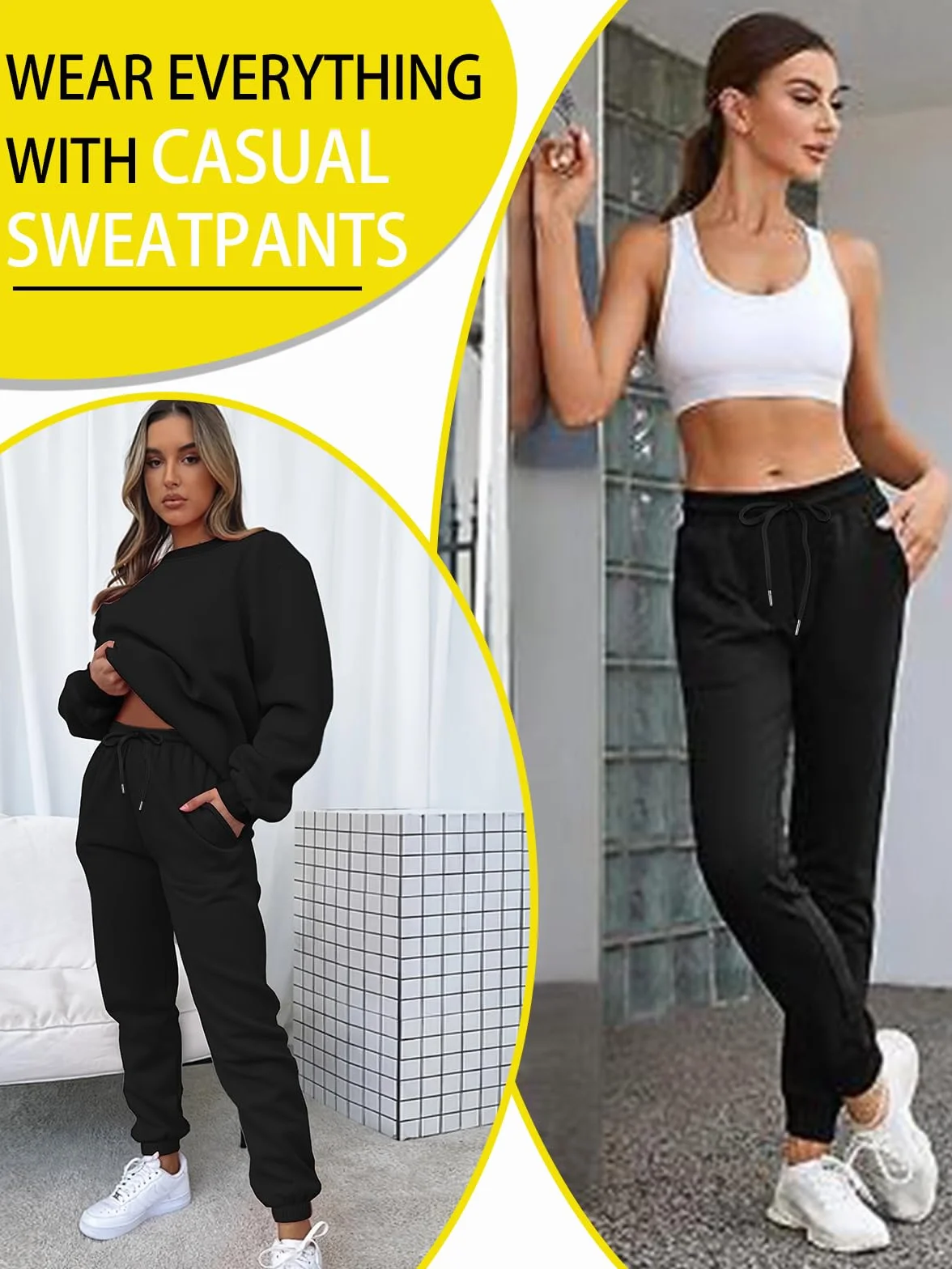 EBANKU Pantalon de survêtement pour Femme avec Poches - Pantalon de survêtement uni - Baggy - Taille élastique - pour Hip hop décontracté, Gym et Jogging