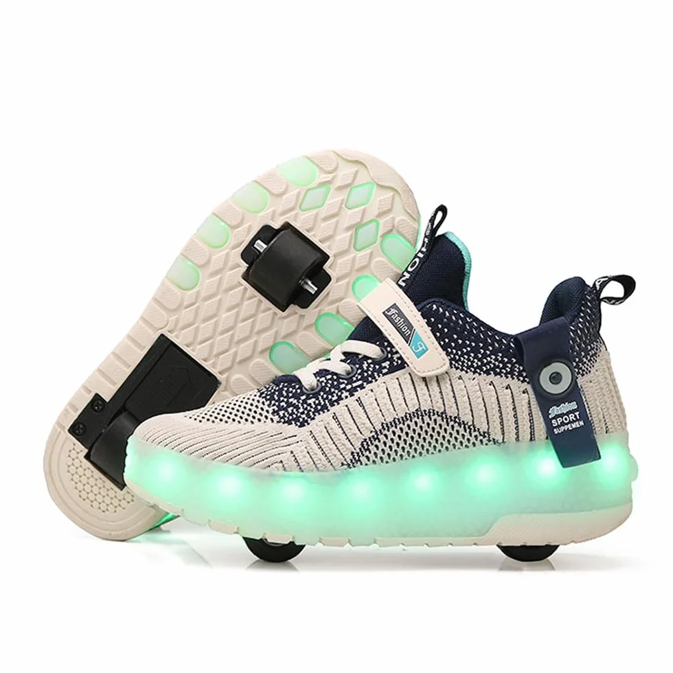 ENEN Chaussure à Roulette LED, Chaussures à Roulettes Rétractables Garçons Basket Roulette Enfant Fille Roller 2 Roues 28-40 EU