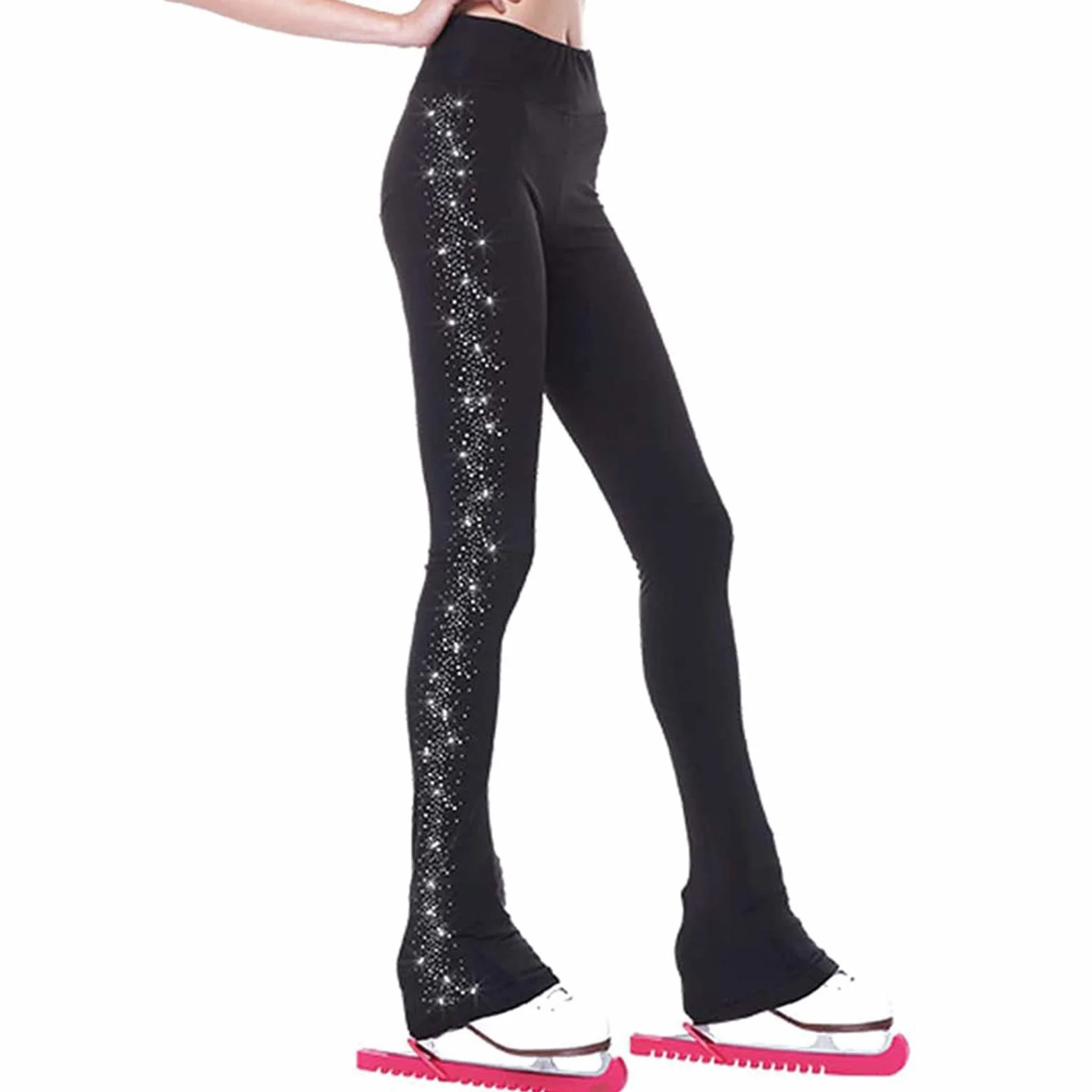ZMIN Strass Patinage sur Glace Pratique Collants Pantalon Figure Skate Long Pantalon Legging avec Doublure en Molleton pour Femmes Filles,Noir,M