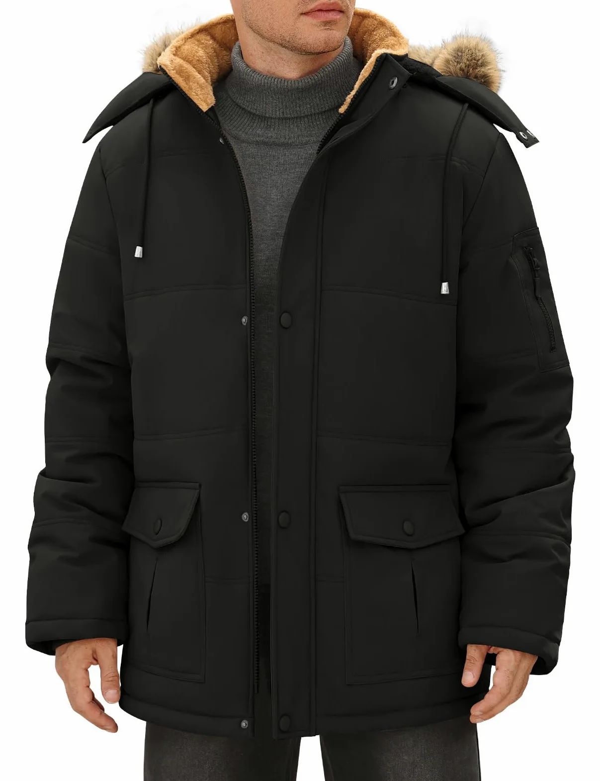 TOMEEK Manteaux Homme Hiver Parka Chaud Veste en Polaire Décontracté Blousons Epaissie Manteaux Thermique Coupe-vent Veste avec Poches Capuche Amovible Outdoor Manteau