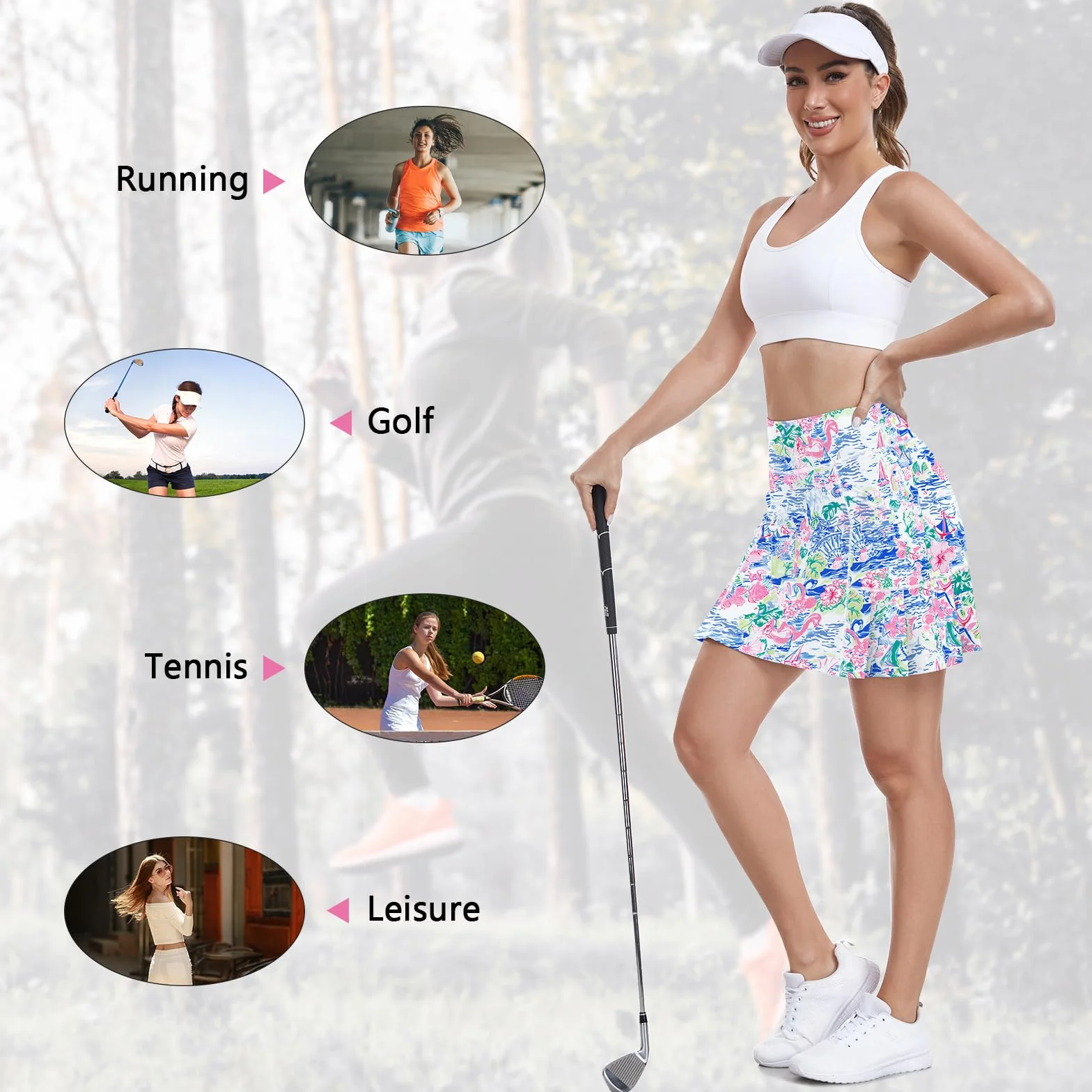 WOWENY Jupe Short Femme Sport avec Poche,Jupe de Tennis Femme,Mini Skorts 2 en 1 Haute Taille Jupe Short de Golf Légère Elastique Casual pour Randonnée Badminton S-XL