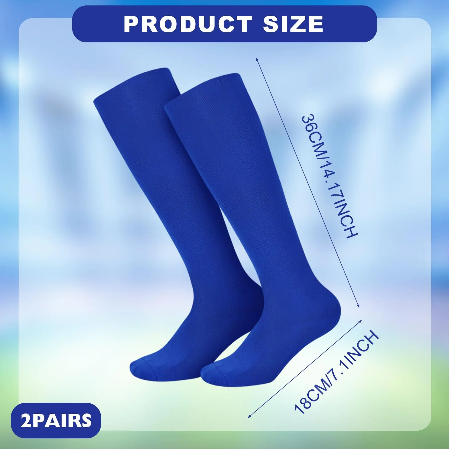 SKHAOVS 2 Paires Chaussettes de Football pour Garçons Filles - Bleues, Sports Hautes d'Entraînement de Rugby Basket - 5 à 12 Ans