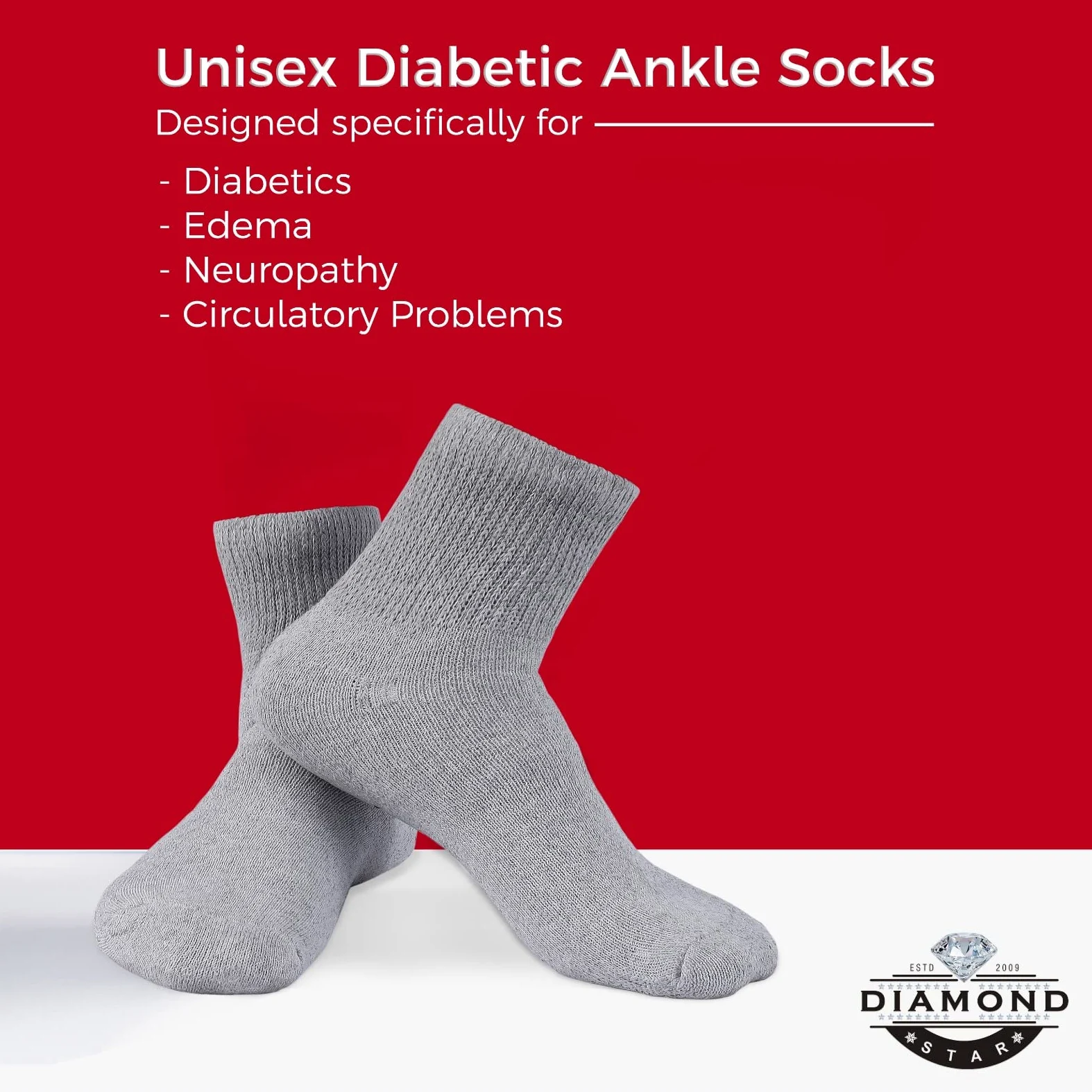 Lot de 3/6/12 paires de chaussettes diabétiques en coton non contraignantes avec semelle rembourrée, douces et respirantes