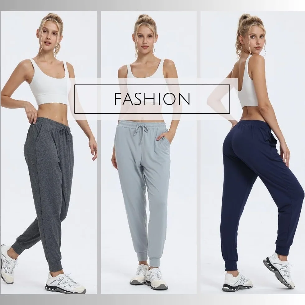 Lot de 3 pantalons de survêtement longs pour femme - Pantalon d'entraînement fitness taille haute - Pour le sport, le yoga, les loisirs - Avec poches