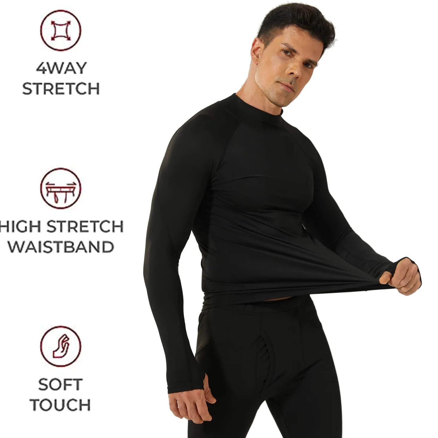 Sous-vêtement thermique pour homme - Haut d'hiver chaud - Doublure en polaire - Chemise à manches longues et col rond - Couche de base pour temps froid - Pour le ski, la course à pied, la