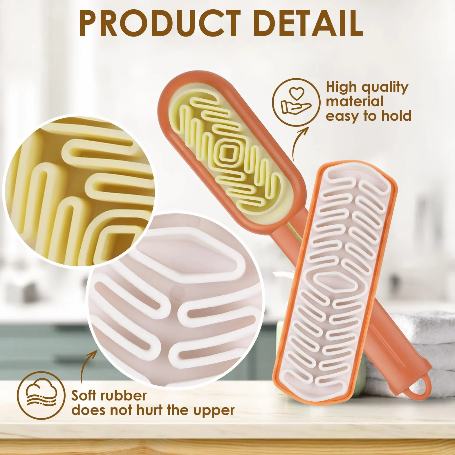 Simpeak Brosse à Chaussures Double Face 2 en 1, Brosse en Daim Nubuck, Long Manche ABS, Orange
