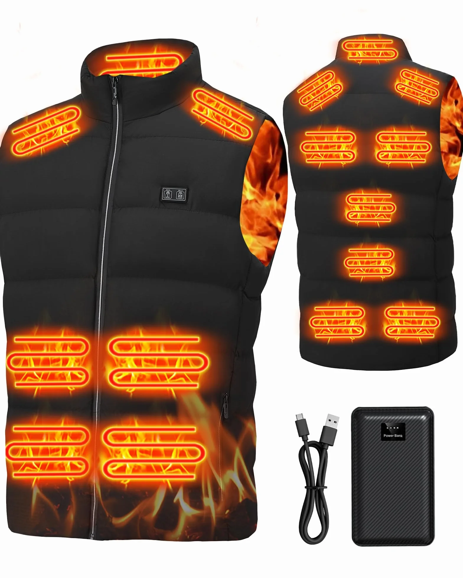 Gilet chauffant électrique homme USB 3 niveaux température 7,4V 16000mAh 15 zones chauffage veste hiver légère randonnée ski
