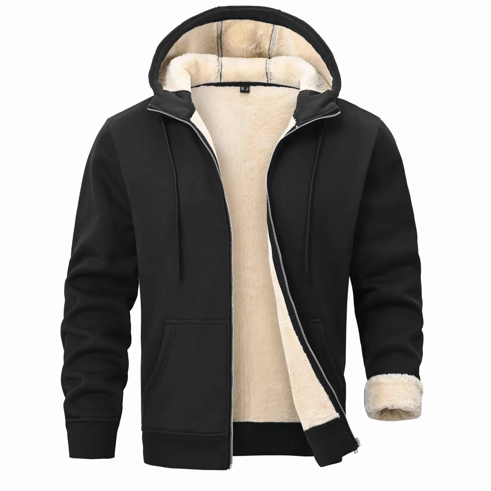 Homme Sweat Capuche Zippée Hiver Polaire Veste avec Poches