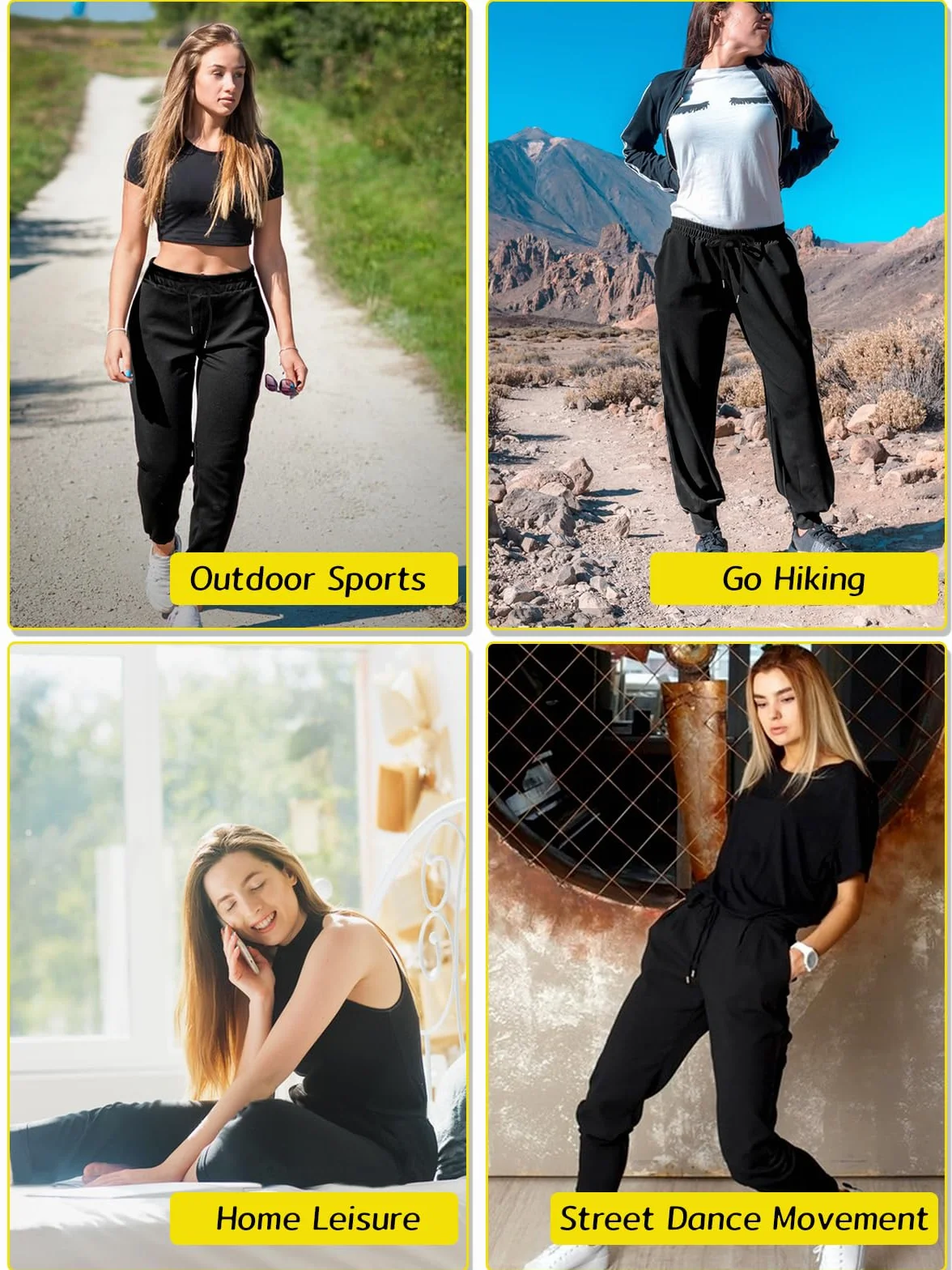 EBANKU Pantalon de survêtement pour Femme avec Poches - Pantalon de survêtement uni - Baggy - Taille élastique - pour Hip hop décontracté, Gym et Jogging