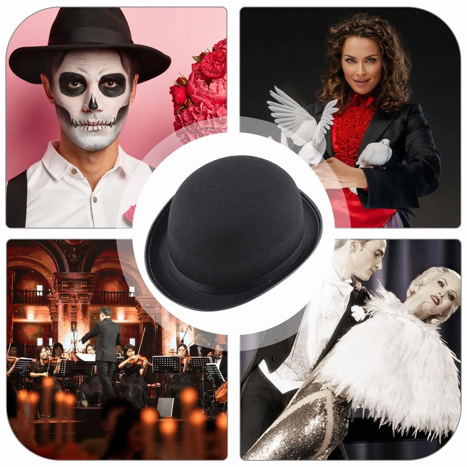 Chapeau melon noir adulte, chapeau de magicien Chaplin, accessoire de déguisement Halloween
