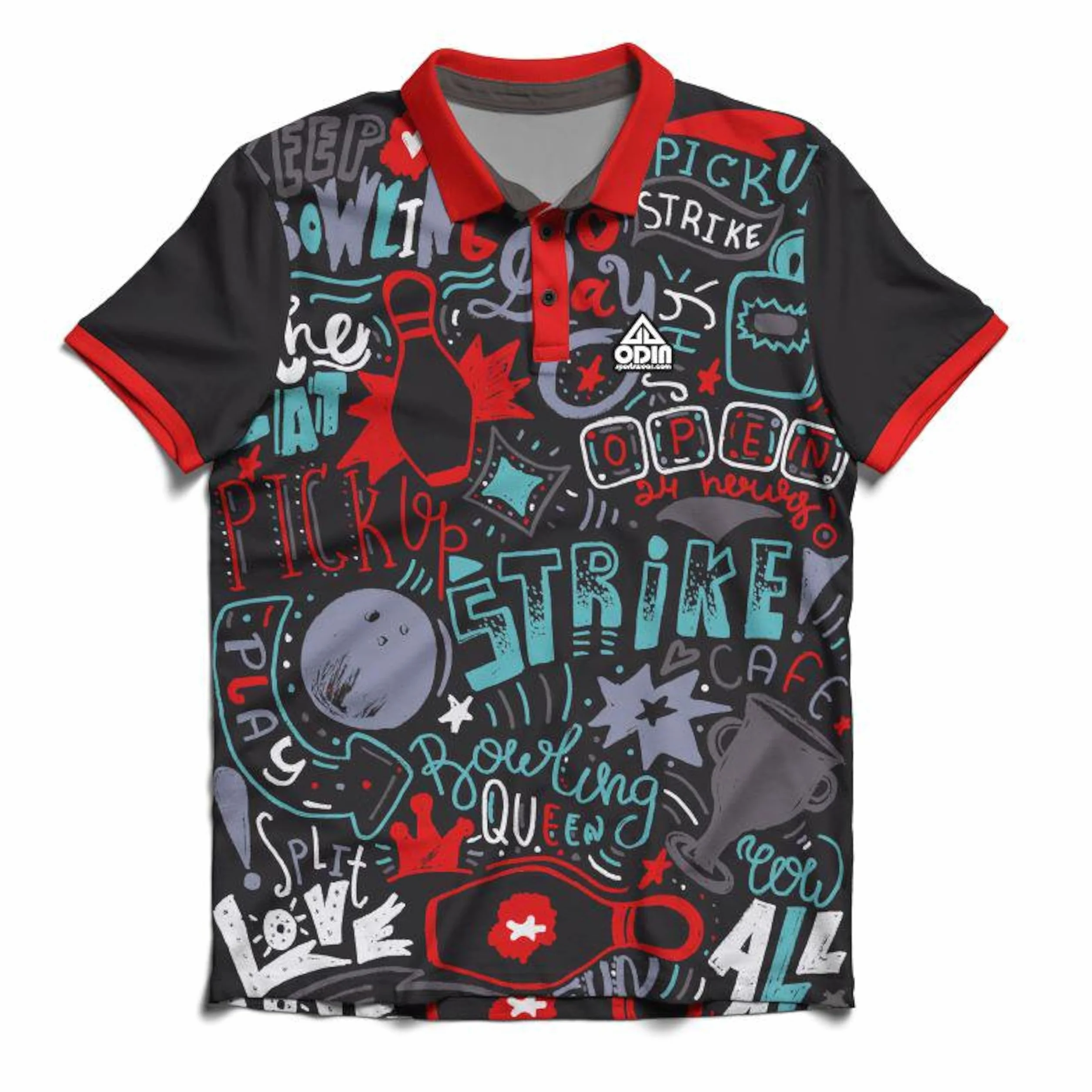 EMAX ODIN Sportswear - T-shirt de bowling - T-shirt pour joueur de bowling - T-shirt de sport pour homme - Chemise de bowling avec imprimé