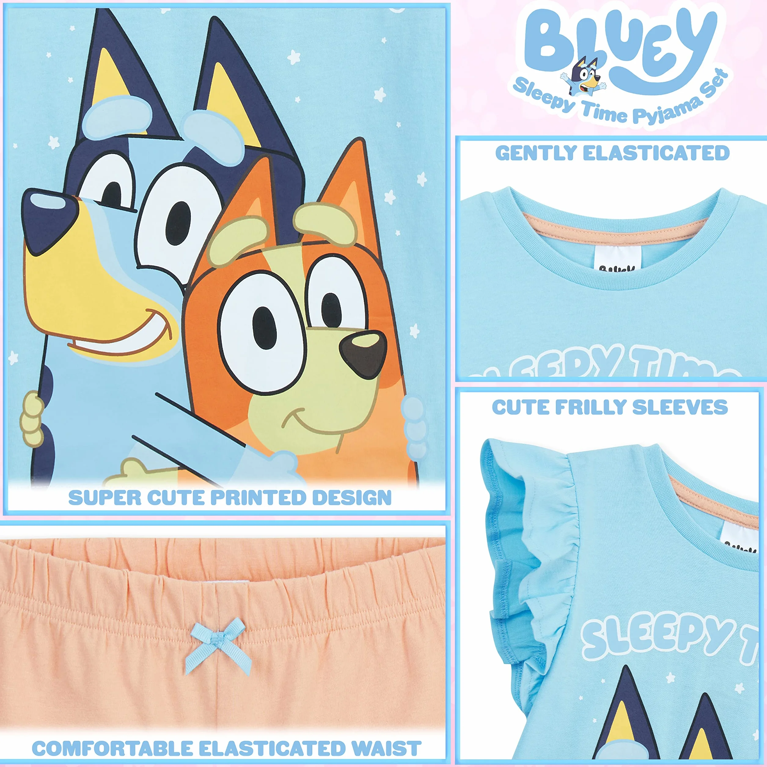 BlueY Pyjama Fille Garcon, Ensemble de Pyjamas Enfant Officiel Dessin Animé, Ensemble T-Shirt et Short, Vêtement de Nuit Coton Tailles 2 au 6 Ans