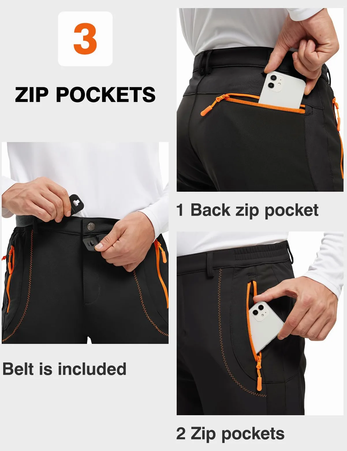 donhobo Pantalon de randonnée pour homme - Imperméable - Coupe-vent - Chaud - En softshell épais - Pour l'extérieur, le ski, le trekking