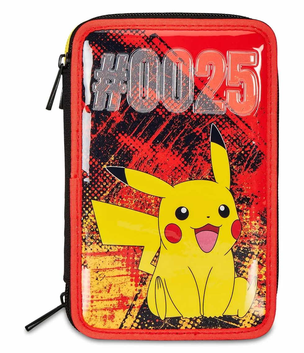 Pikachu Pokemon Trousse Scolaire 3 Compartiments Jaune Rouge Porte-Stylo