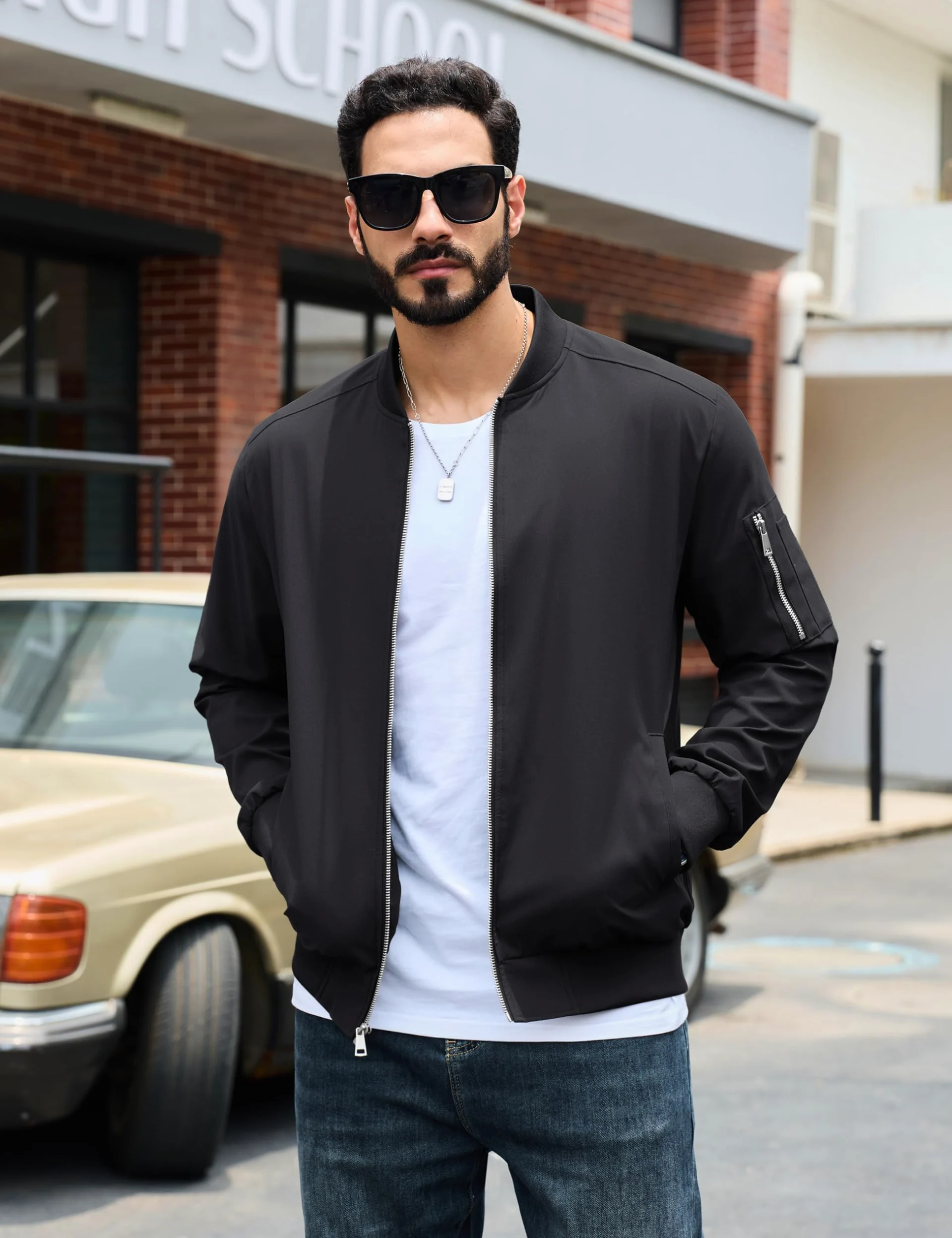 TACVASEN Veste Homme Automne Imperméable Coupe Vent Bombers Homme avec Plusieurs Poches