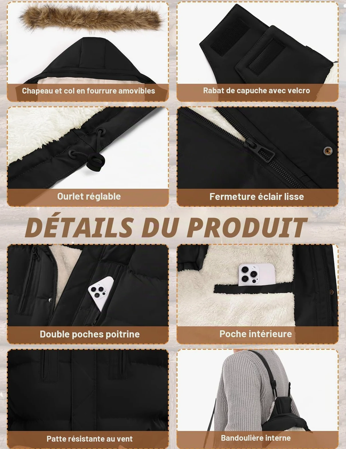 TOMEEK Manteau Homme Hiver Imperméable Veste Long Parka Chaude Veste Doudoune Homme Manteaux Travail Blouson Hiver avec Capuche Amovible
