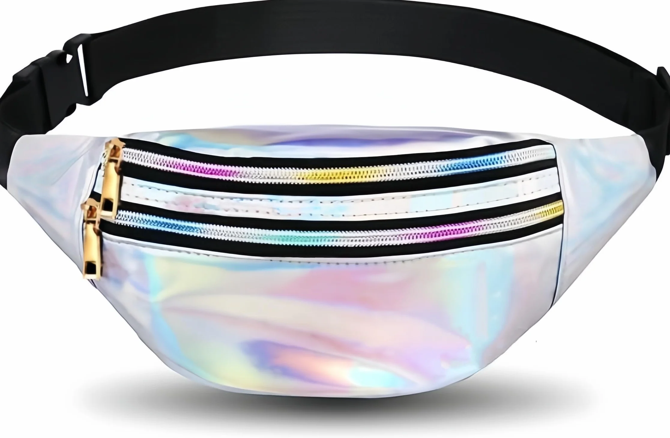 flintronic® Sac Banane Holographique Imperméable Cuir PU Ville Unisexe Multi-Poches