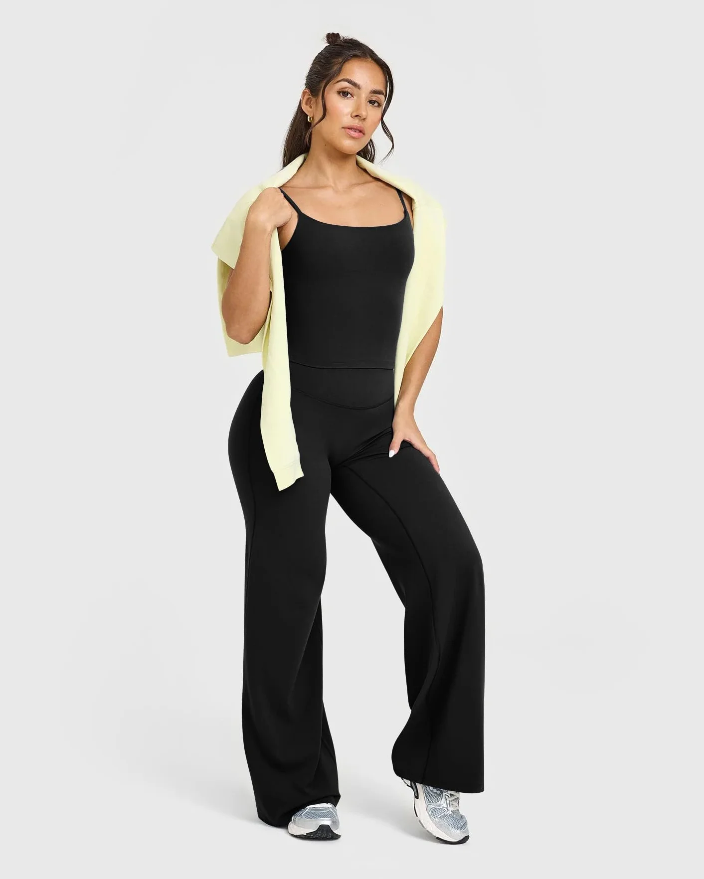 OQQ Pantalons Femme de Yoga Sport Stretch Taille Haute Décontractés Fitness Gym Droit Pantalon pour Femmes