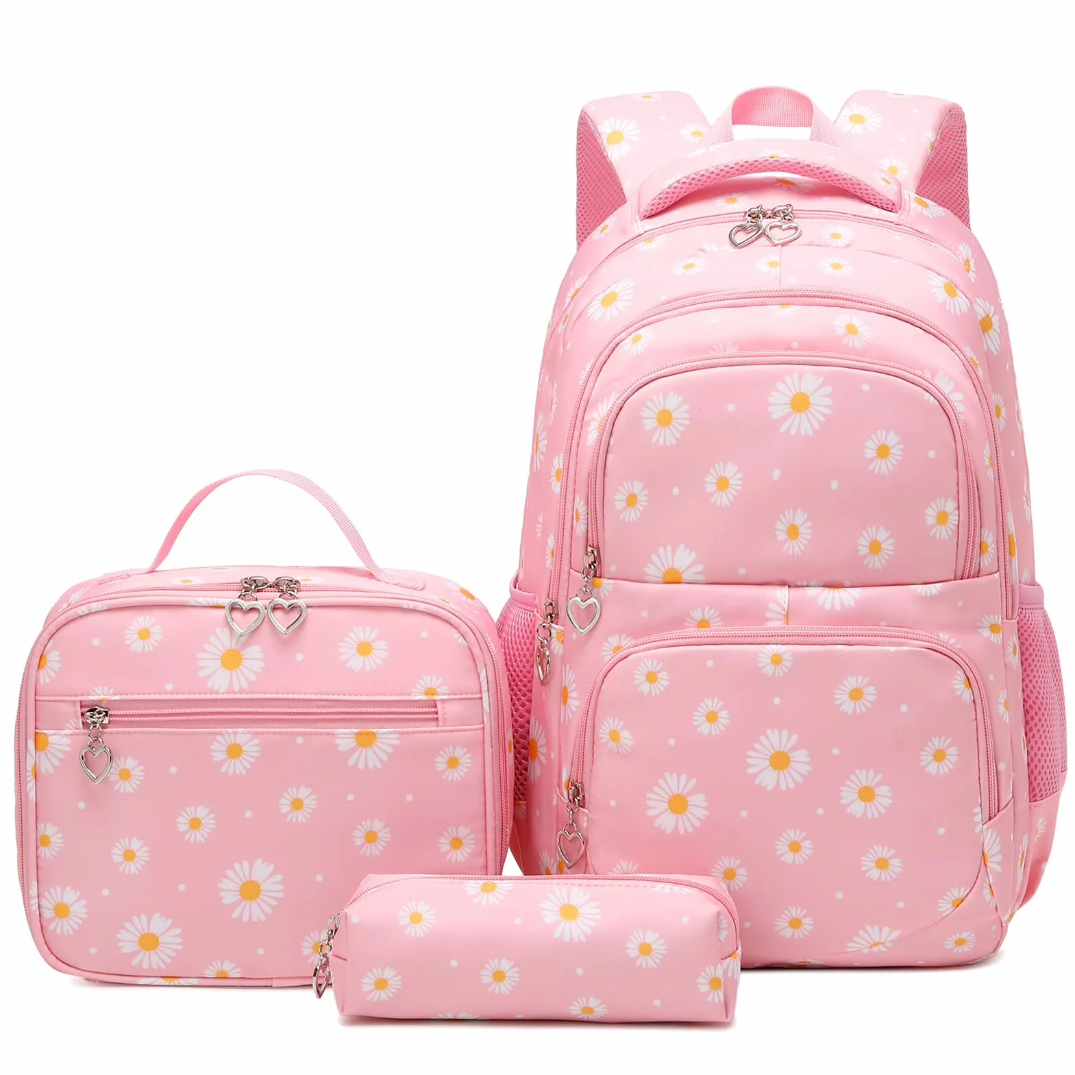 Ensemble sac à dos d'école imprimé marguerites avec sac à déjeuner, trousse à crayons, 3 pièces pour adolescents, filles, garçons, primaire, collège et école primaire, résistant à l'eau,