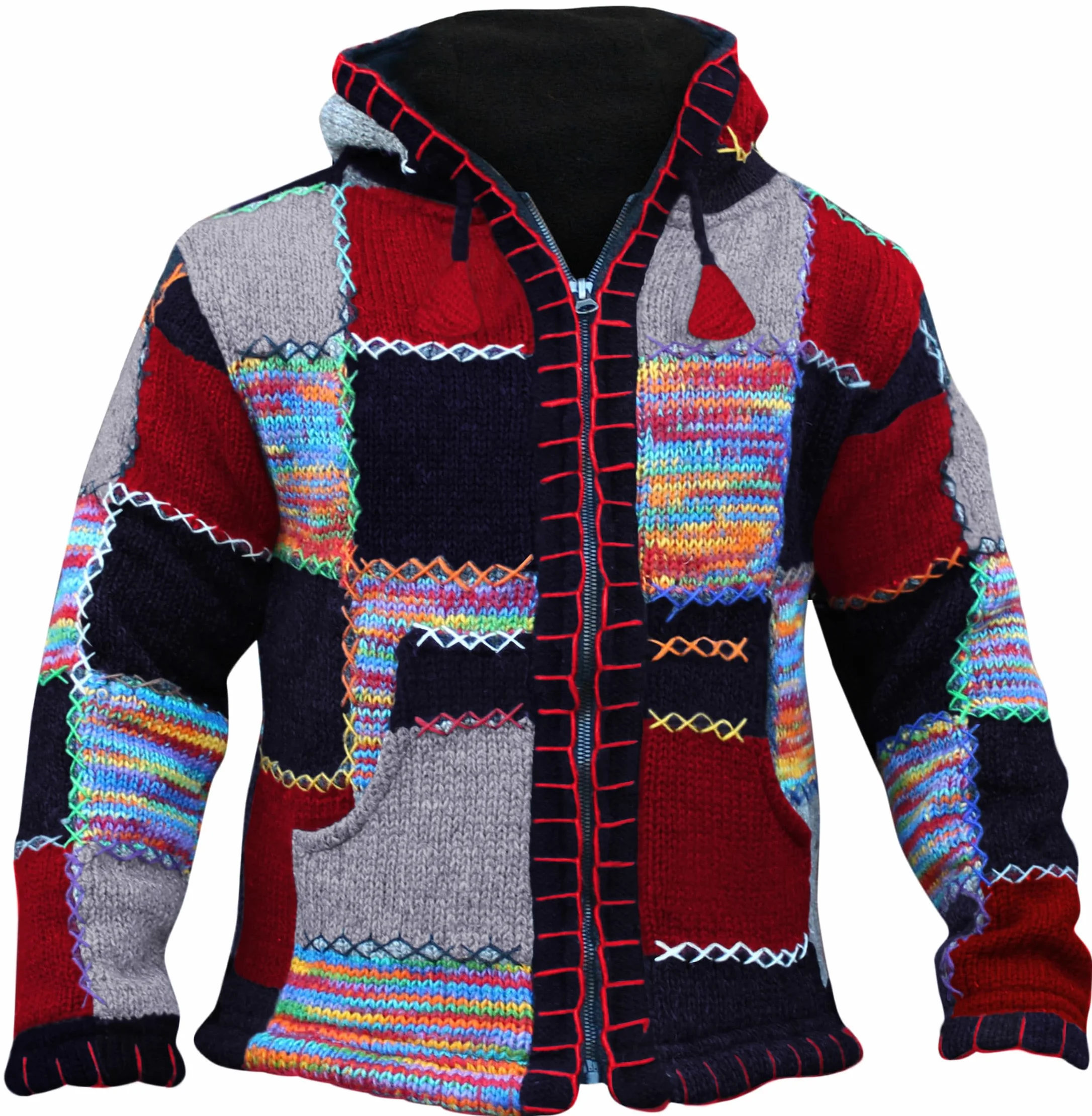 Shopoholic Fashion Veste Hippie en Laine Polaire Patchwork pour Homme
