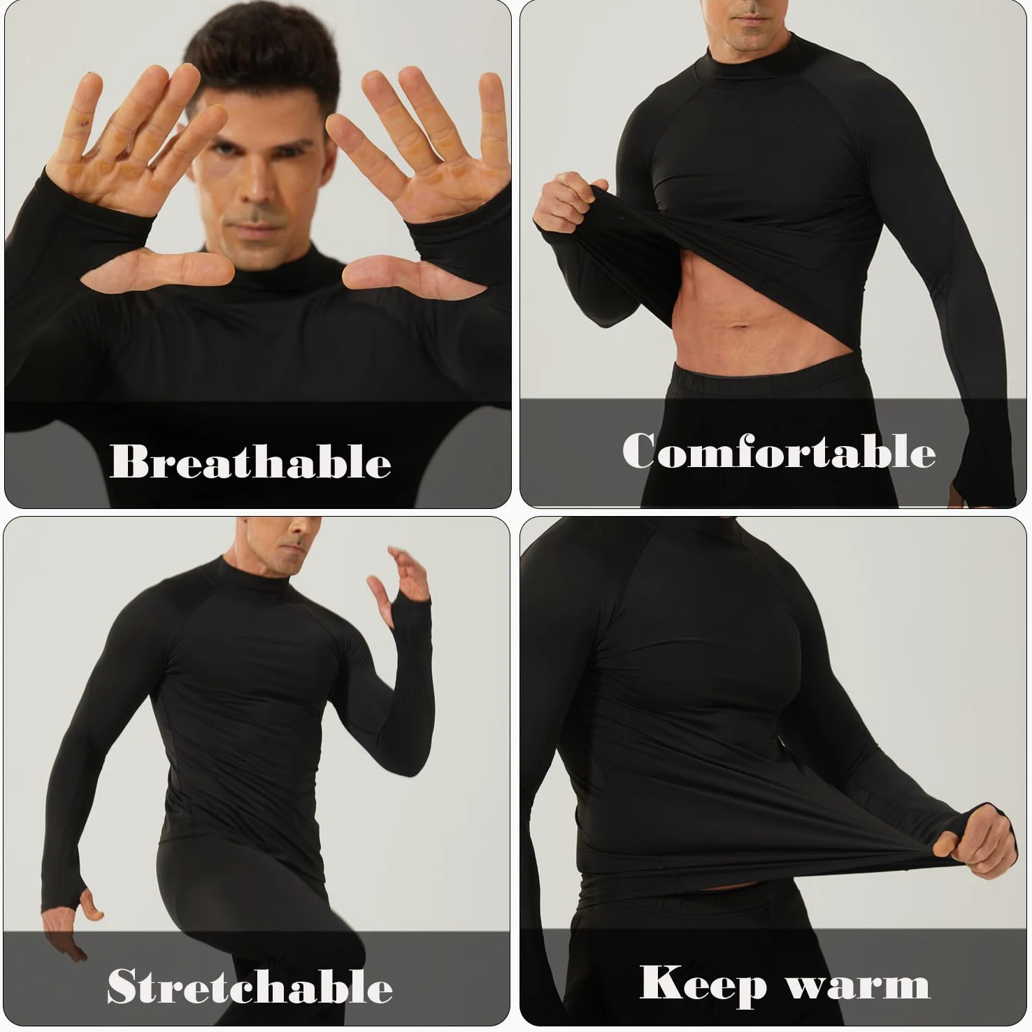 Sous-vêtement thermique pour homme - Haut d'hiver chaud - Doublure en polaire - Chemise à manches longues et col rond - Couche de base pour temps froid - Pour le ski, la course à pied, la