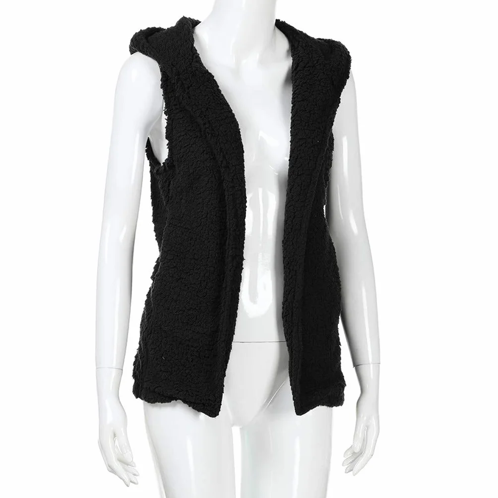 Gilet en polaire pour femme, gilet sans manches, confortable et doux, sans manches, ouvert sur le devant, gilet d'hiver chaud et moelleux avec poches