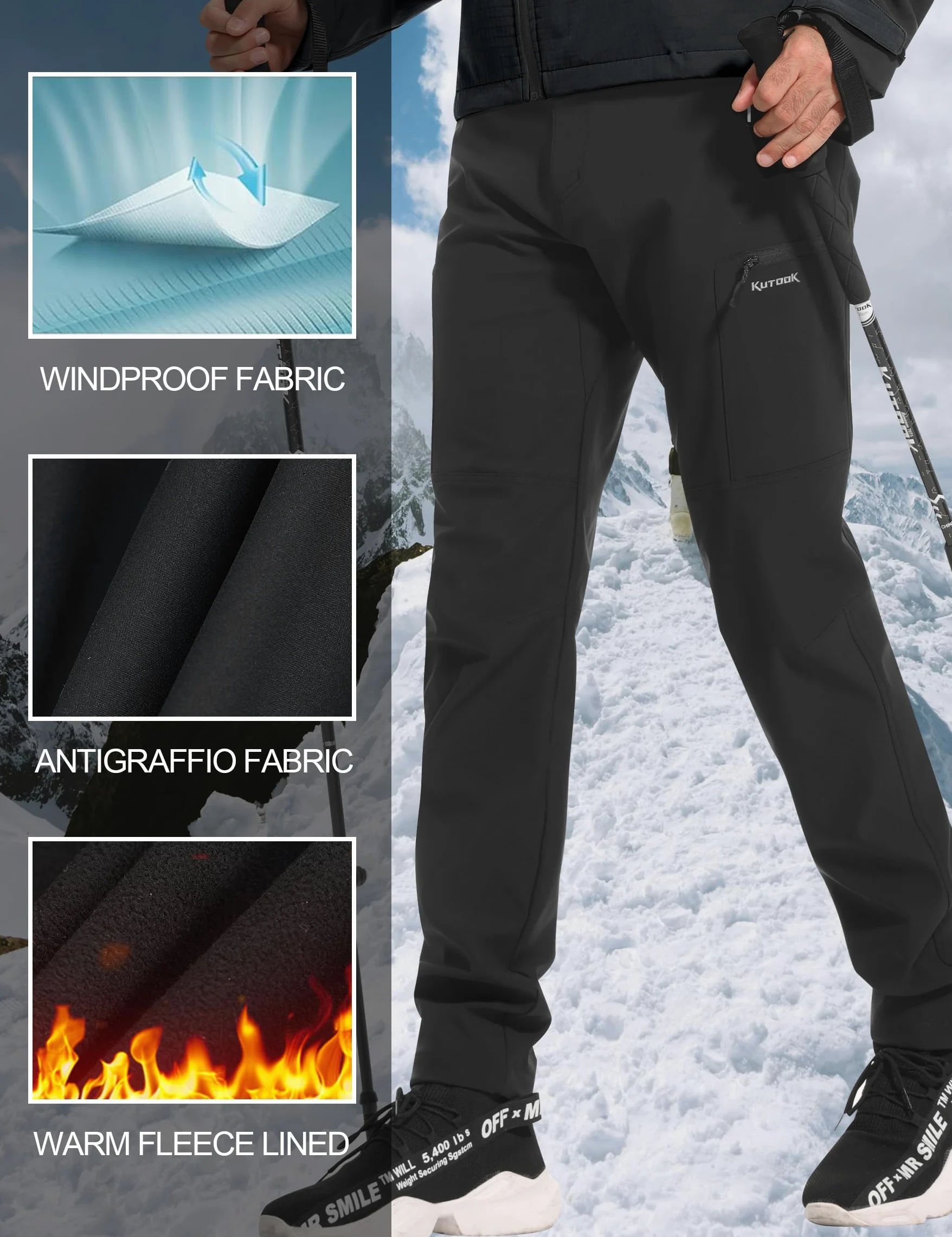 KUTOOK Veste Softshell Homme Veste de Randonnée Imperméable à Capuche Veste de Travail Homme Coupe Vent Chaud Hiver