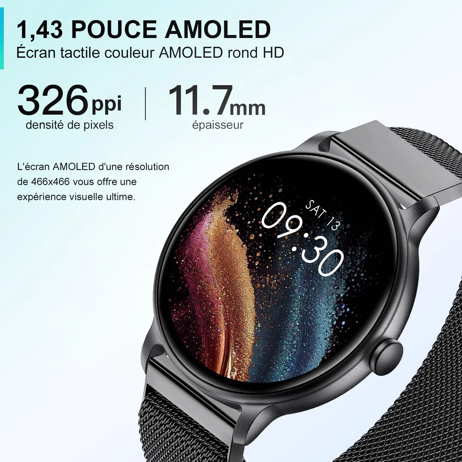 AcclaFit Montre Connectée Femme Homme avec Appel Bluetooth, Smartwatch Ronde 1,38" avec 147+ Modes Sportifs, Cardiofréquencemètre, Sommeil, IP68 Étanchéite, Compatible avec Android iOS
