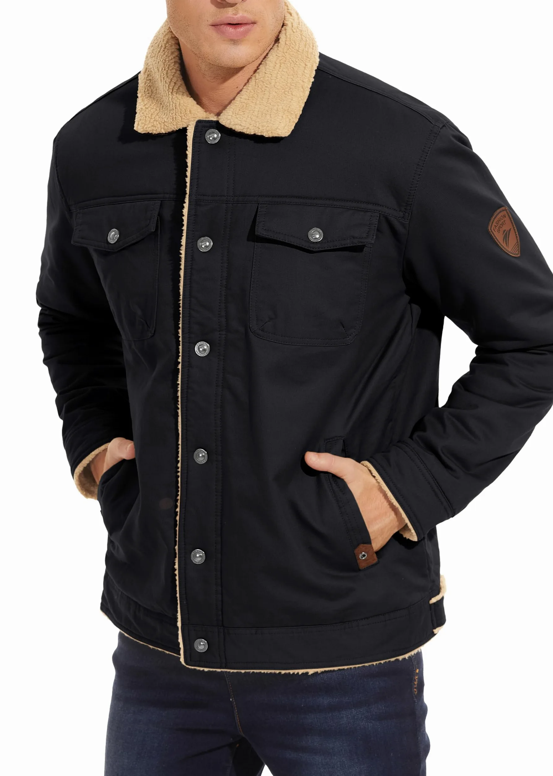 MAGCOMSEN Veste d'hiver doublée Sherpa chaude pour homme avec poches multiples