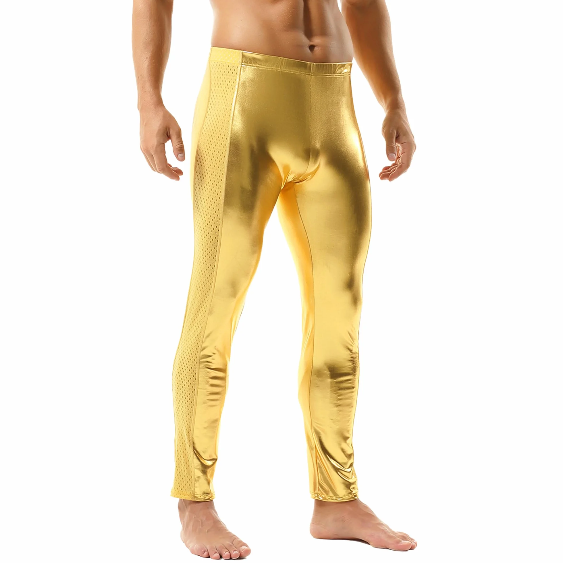 Leggings Actifs Simili-Cuir Hommes Pantalons Moulants Métallisés Tenue Club