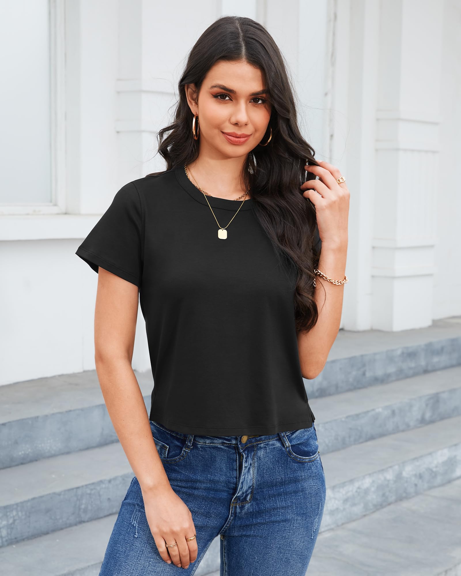 Women's Cotton Crewneck Cropped Short Sleeve Tee