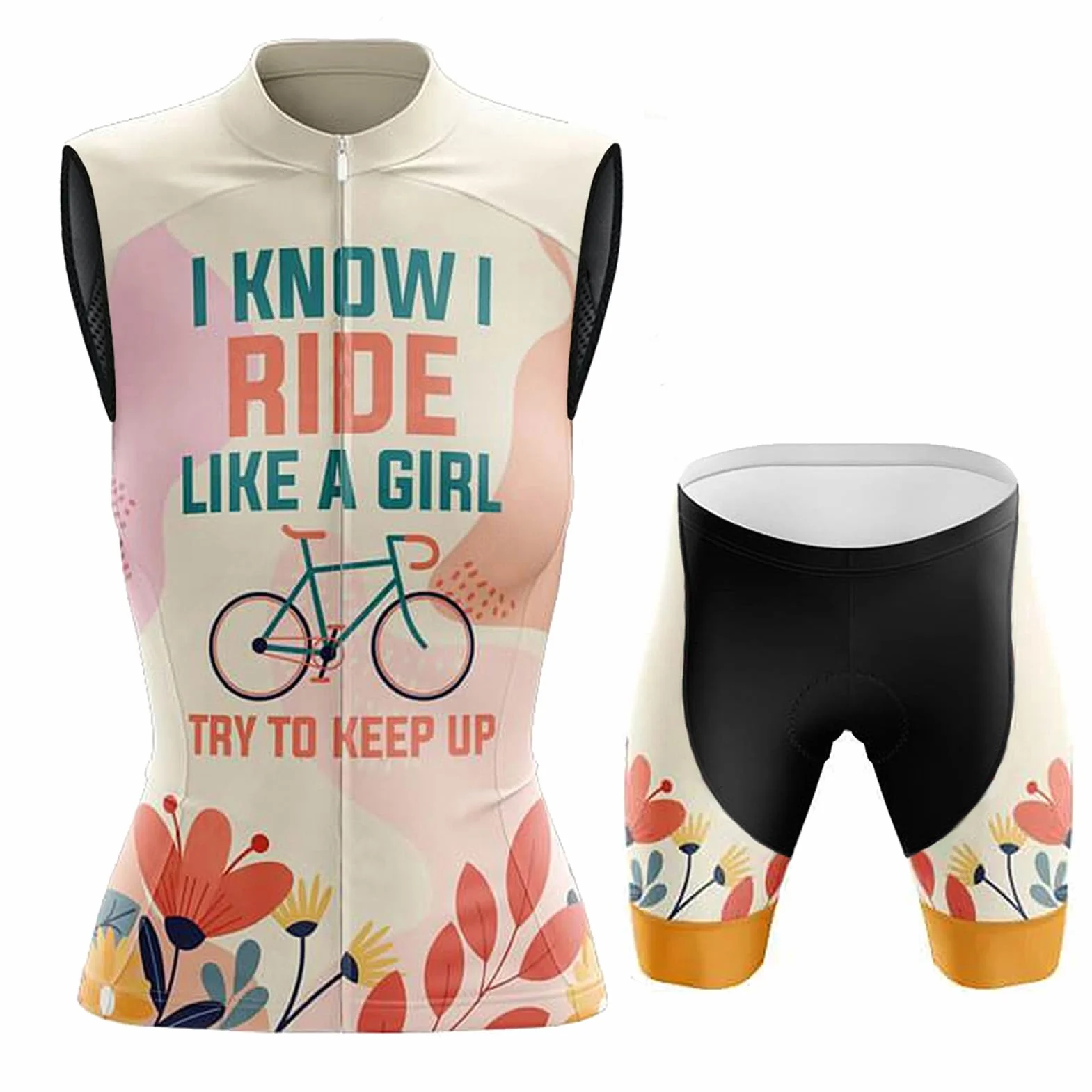 Maillot Cyclisme Tenue Cycliste Femme Été,Vêtements de Velo VTT Sans Manches MTB Gilet et Cuissard Shorts avec 19D Coussin Gel,Ensemble Combinaisons de Cycling Sleeveless Respirant Séchage Rapide
