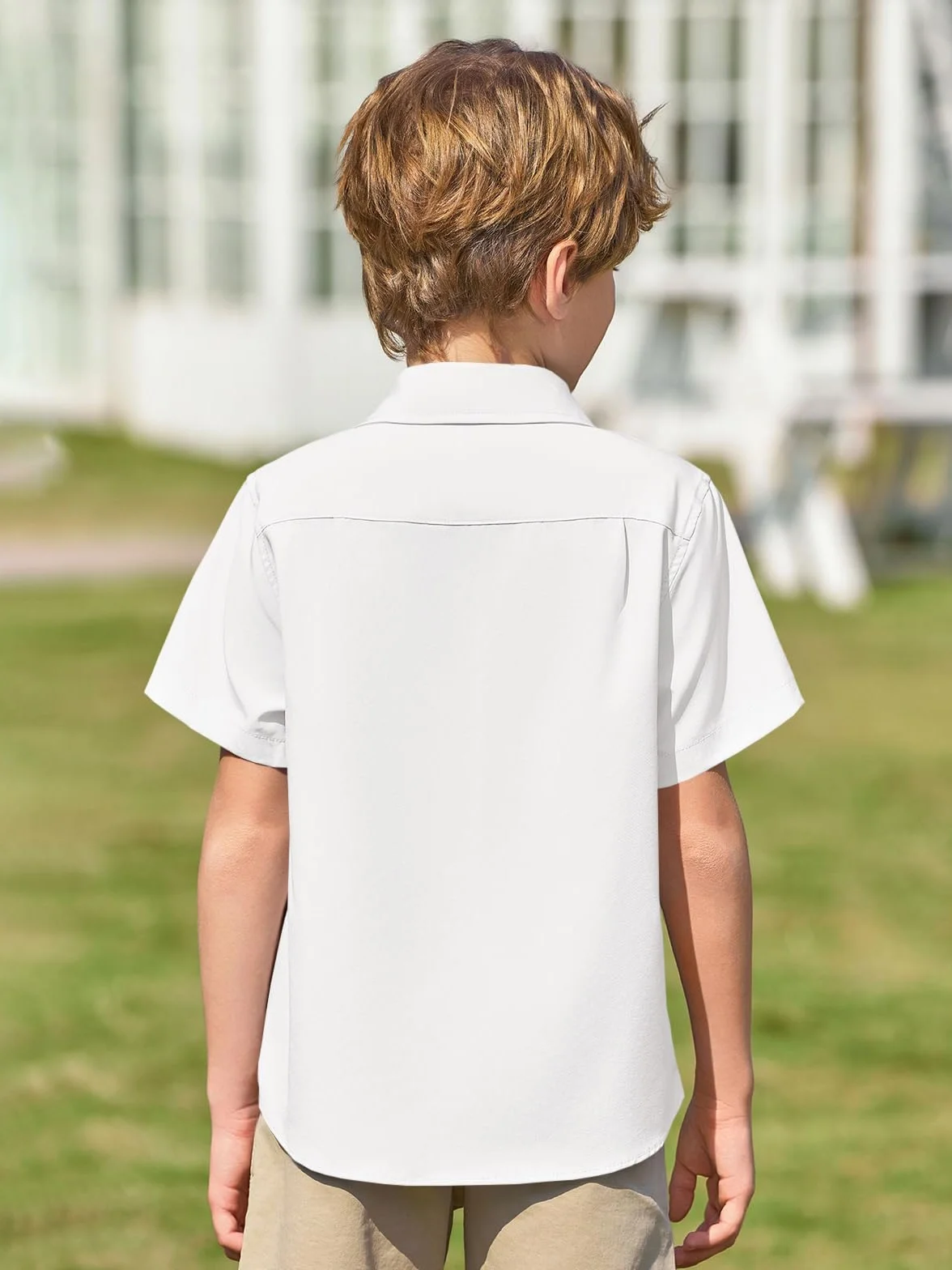 Haloumoning Chemise d'été à manches courtes pour garçon - Uni - Loisirs - Décontracté - Basique - Patte de boutonnage - Facile à repasser - 5-14 ans