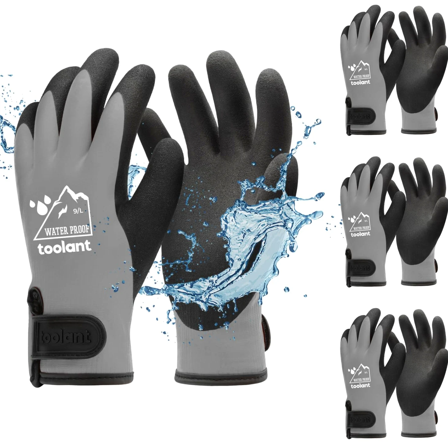 Gants 100% imperméables pour hommes et femmes, gants de travail d'hiver pour temps froid, gants thermiques isolés, écran tactile, avec poignée, gris, taille L, 3 pièces