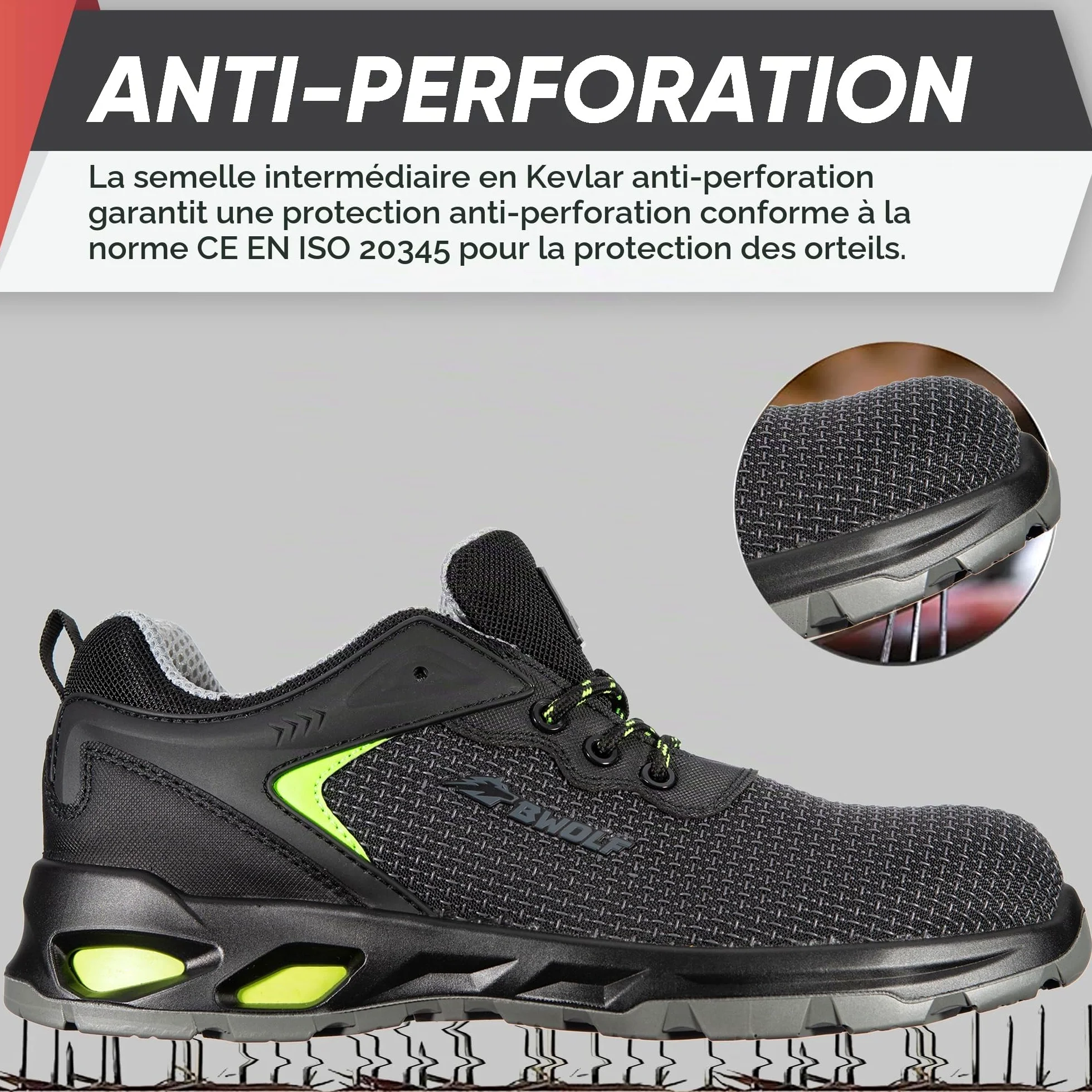 BWOLF Skyler S3S Chaussures de Travail pour Homme S3 imperméables et antidérapantes 4 x 4 Grip Tech Semelles ergonomiques