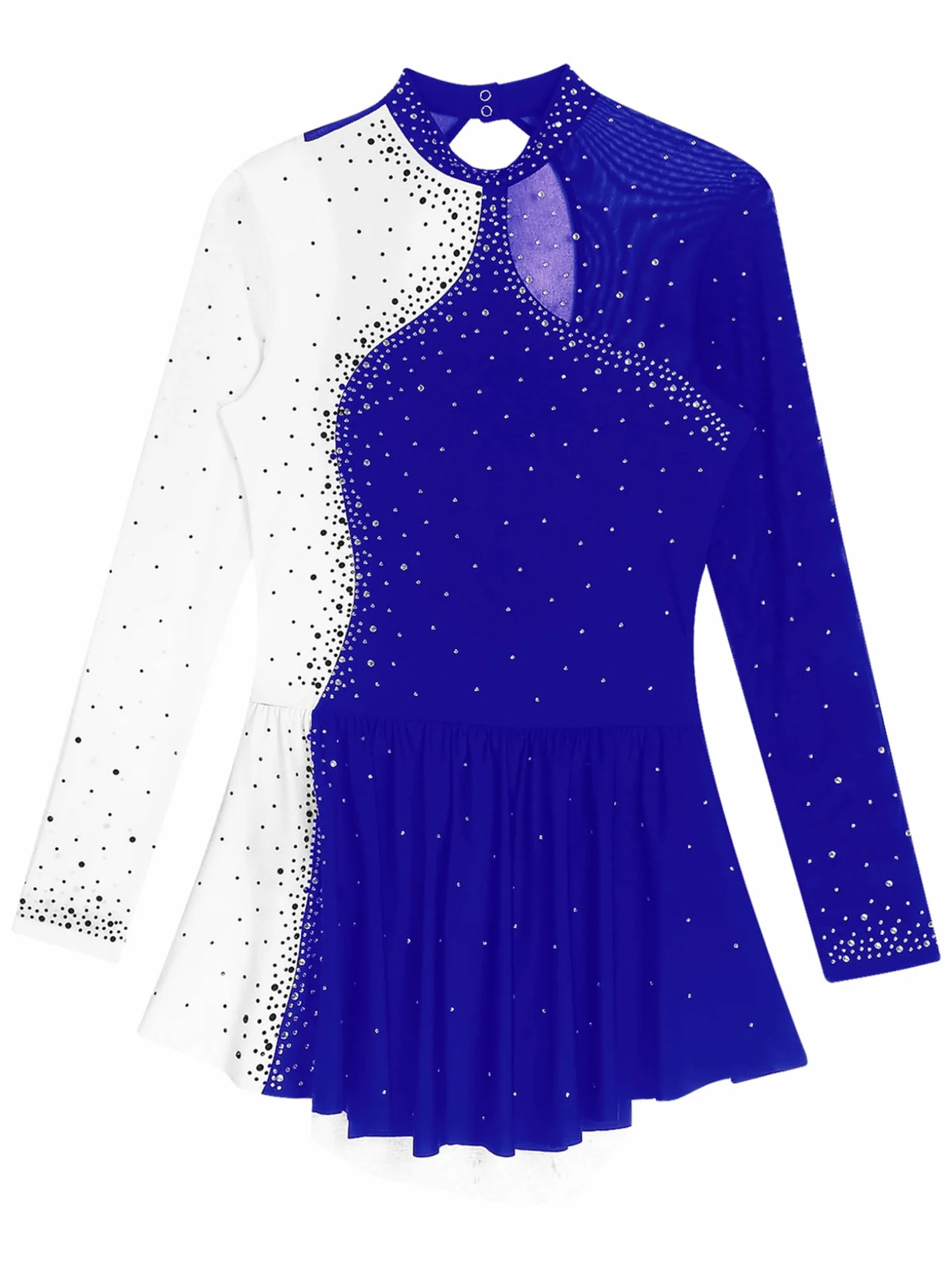 Kaerm Robe de Patinage Artistique Femme Justaucorps Dos Nu Gymnastique Robe Tutu Col montant Danse Classique Tenue Patineuse Danseuse à Strass XS-XXL
